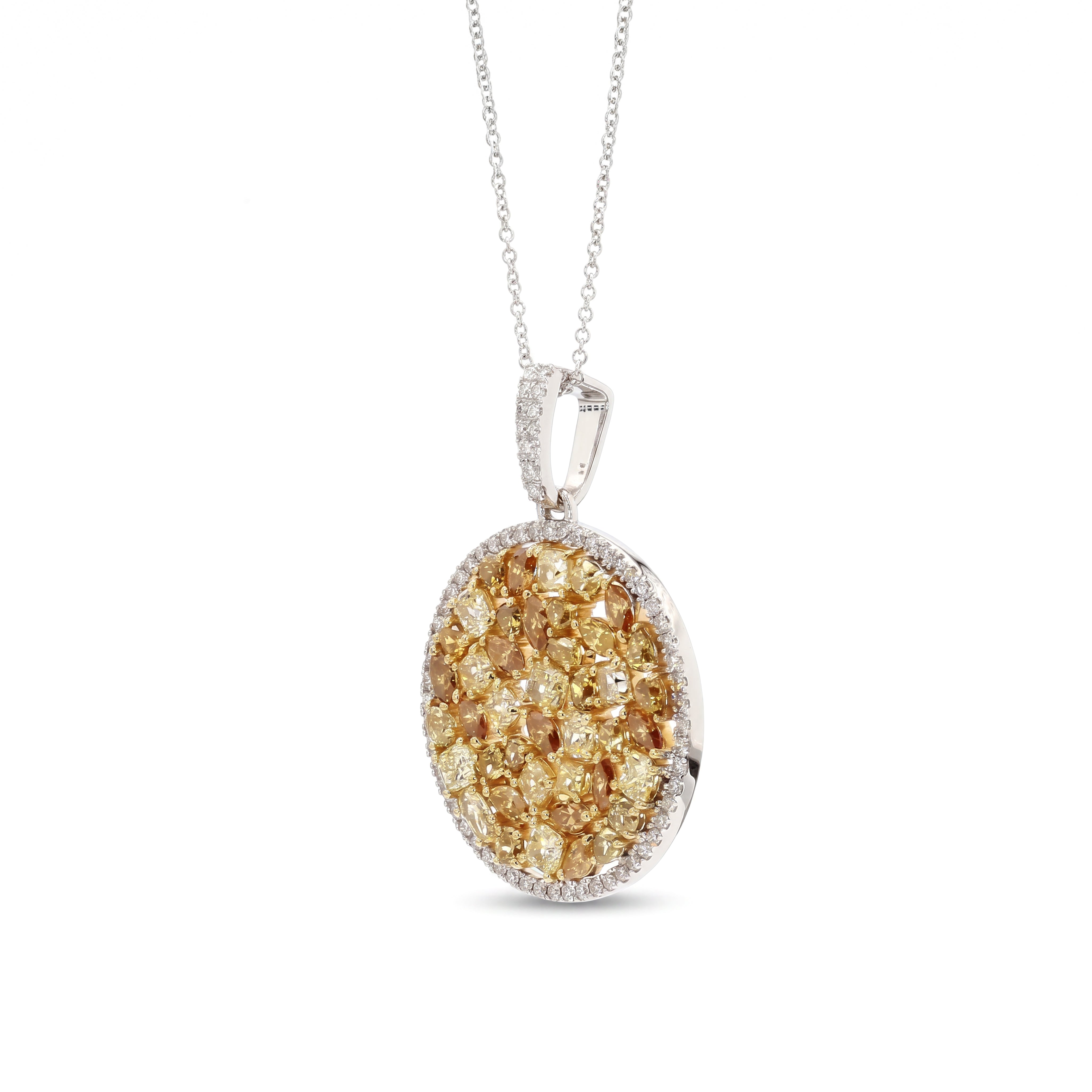 Natural Orange & Yellow Multi-shape Diamond Circle Pendant