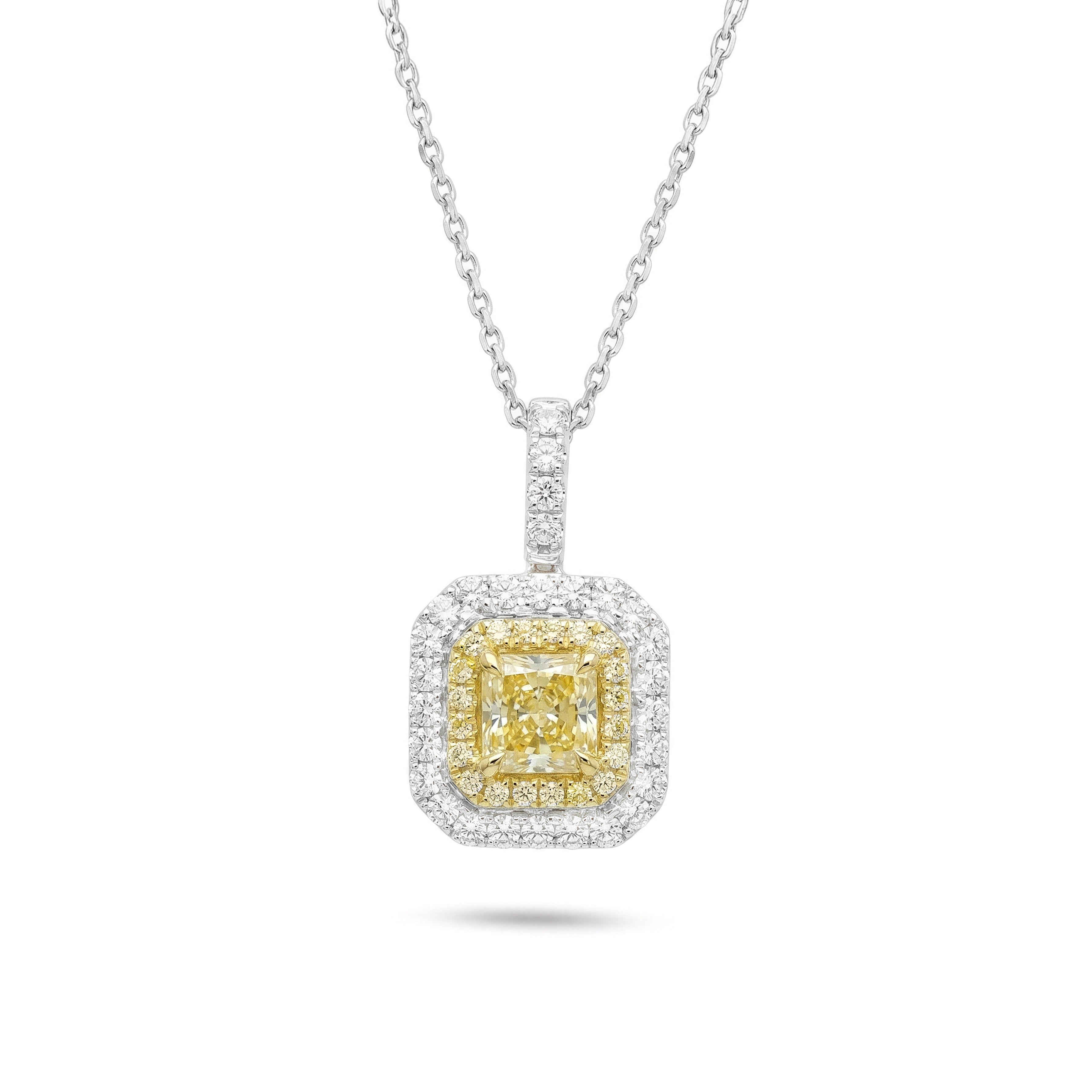 Natural Yellow Radiant Diamond Halo Pendant | GIA Certified