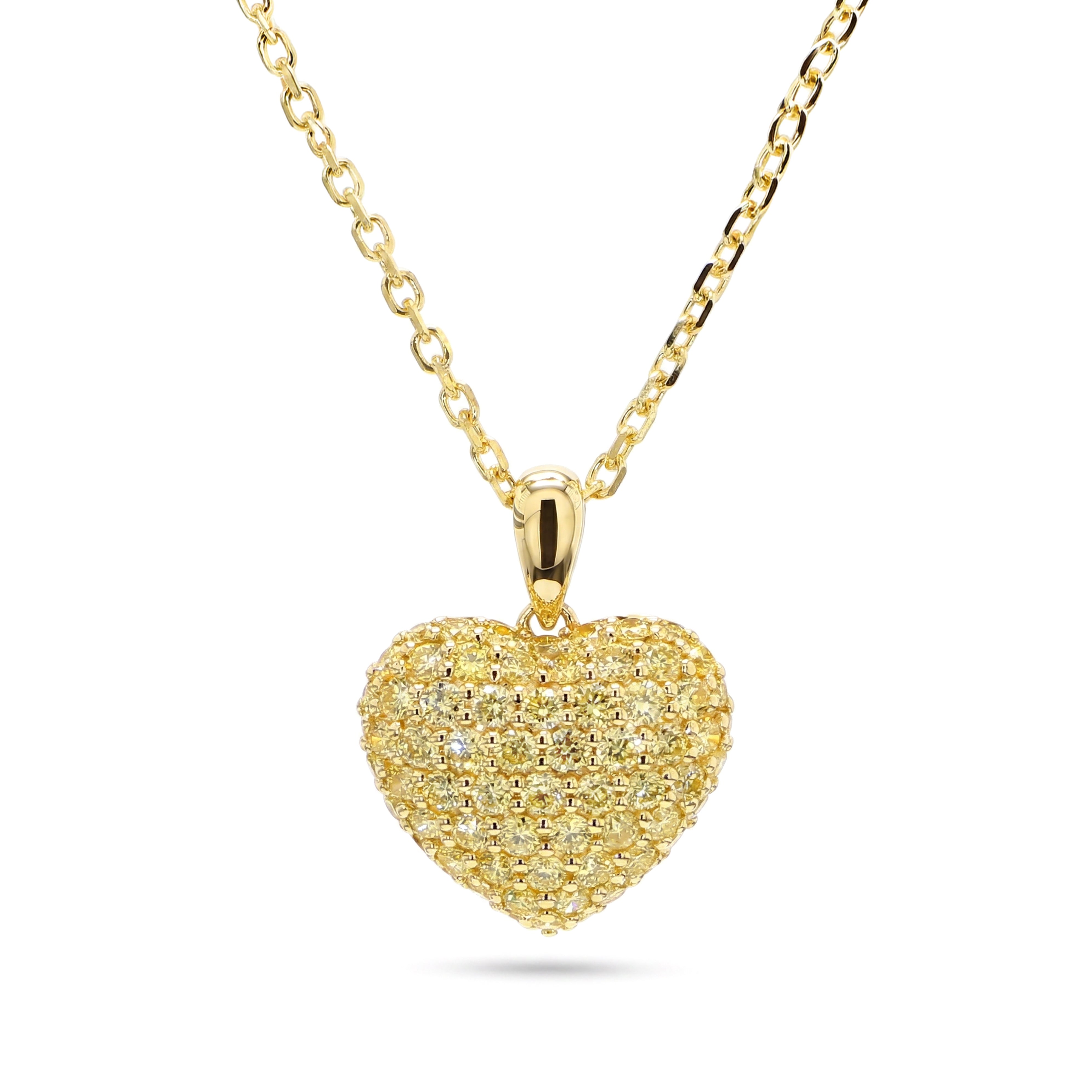 Natural Yellow Diamond Pavé Heart Pendant