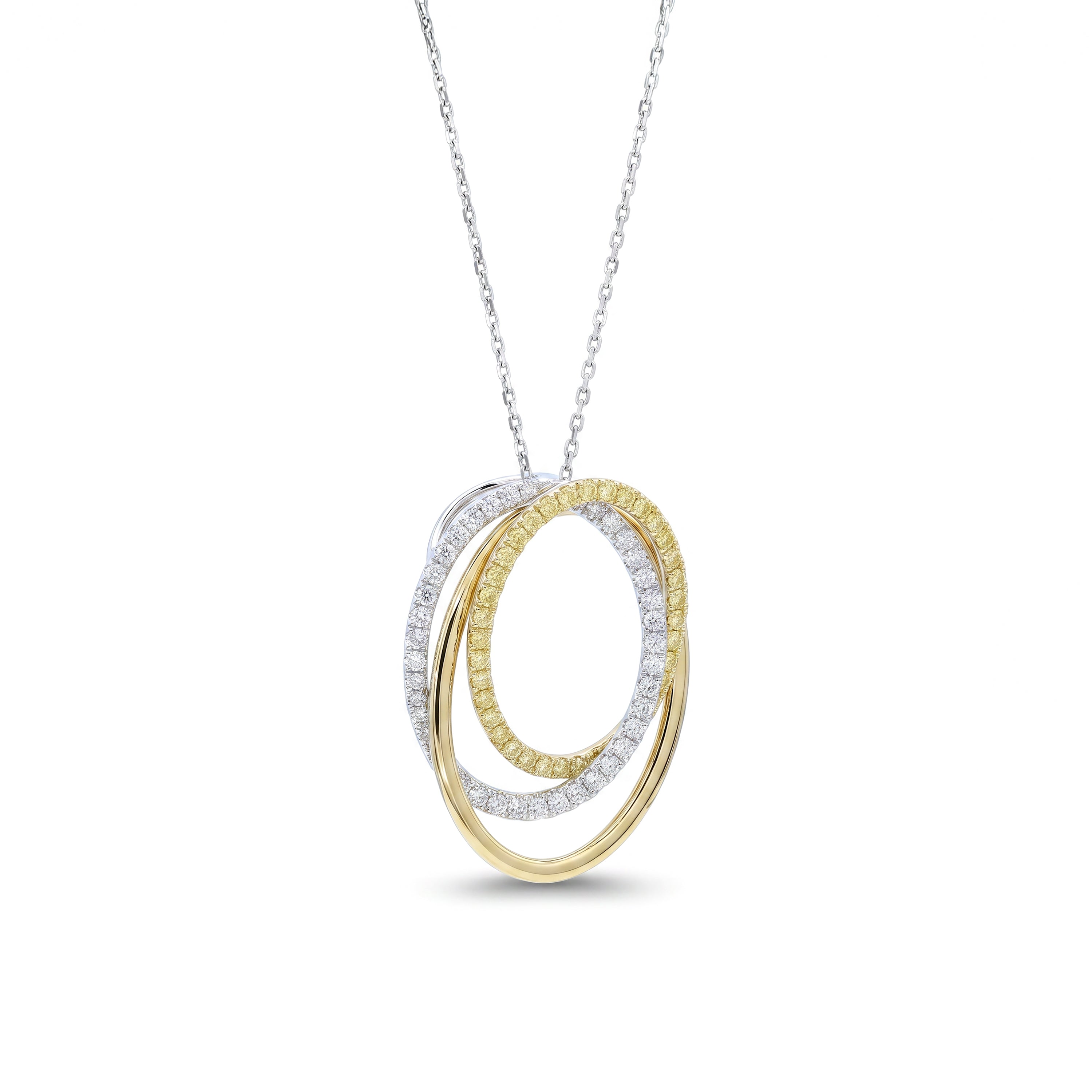 Natural Yellow & White Diamond Interlocking Ovals Pendant