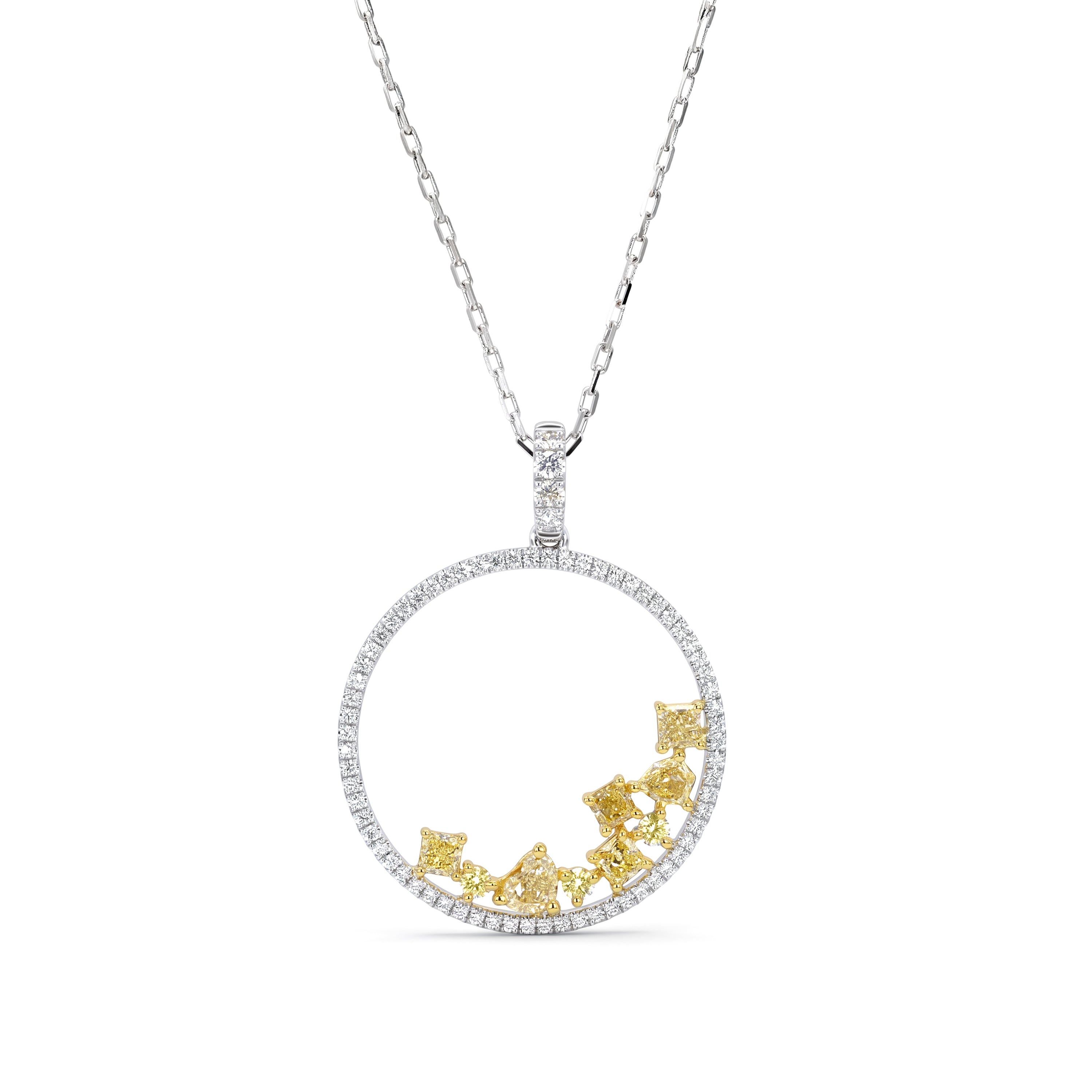 Natural Multi-shape Yellow & White Diamond Circle Pendant