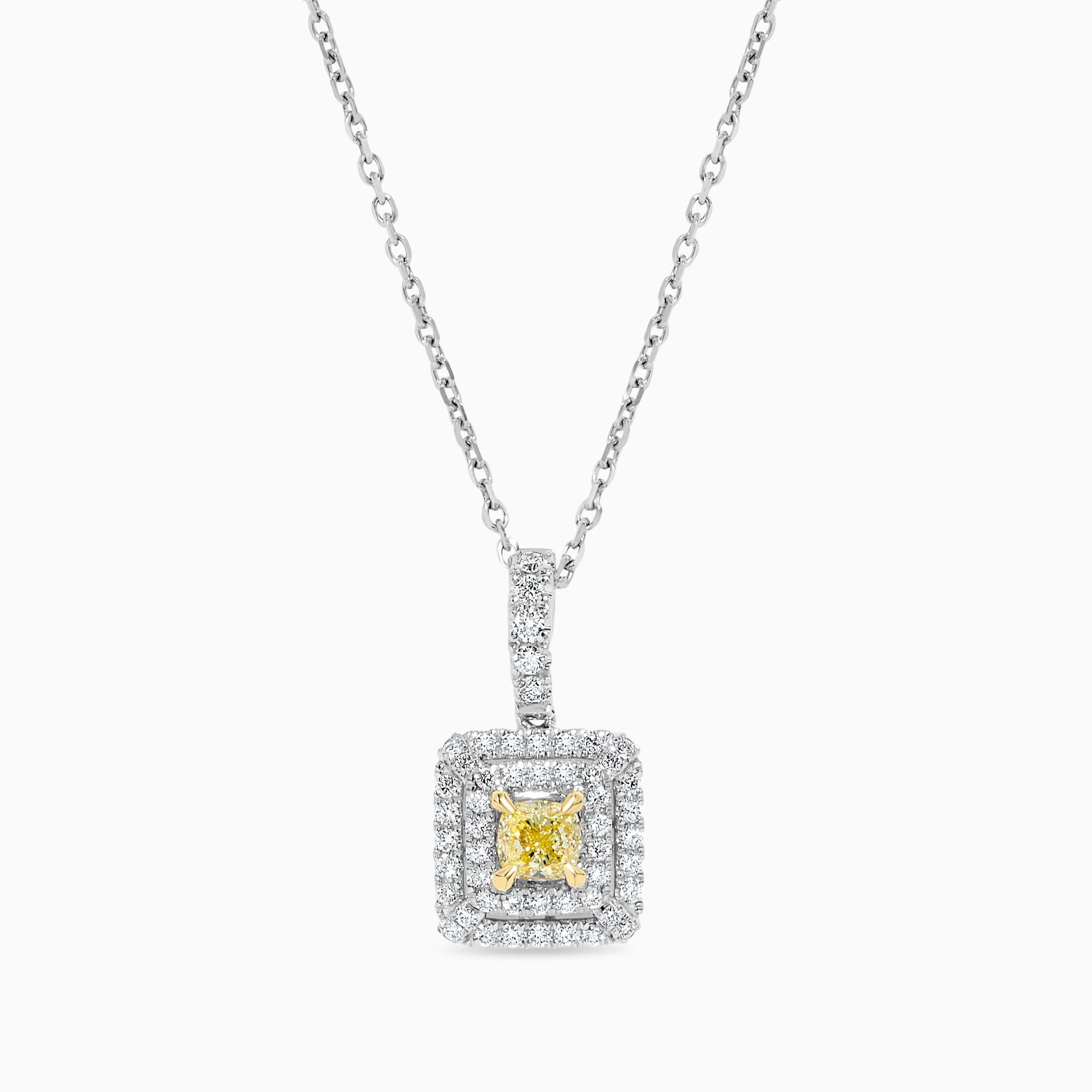 Yellow Cushion Cut & White Diamond Drop Pendant JP0216GP