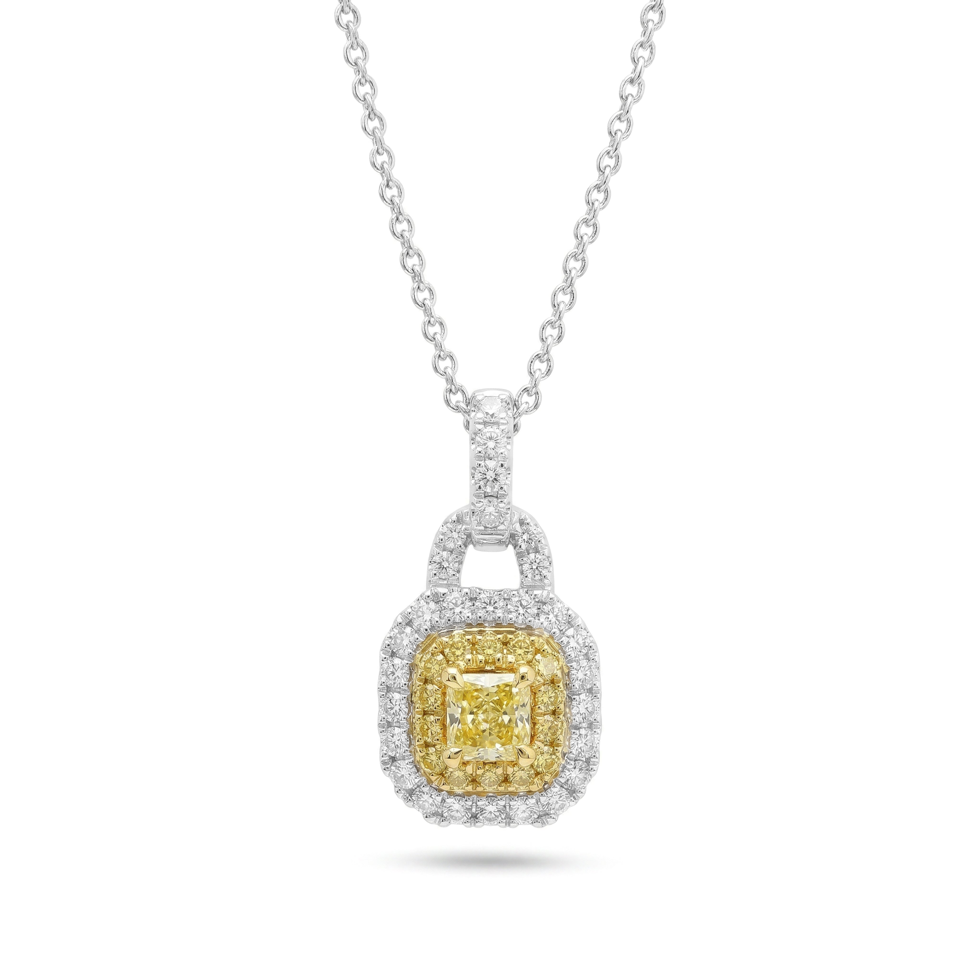 Natural Yellow Cushion Diamond Halo Pendant