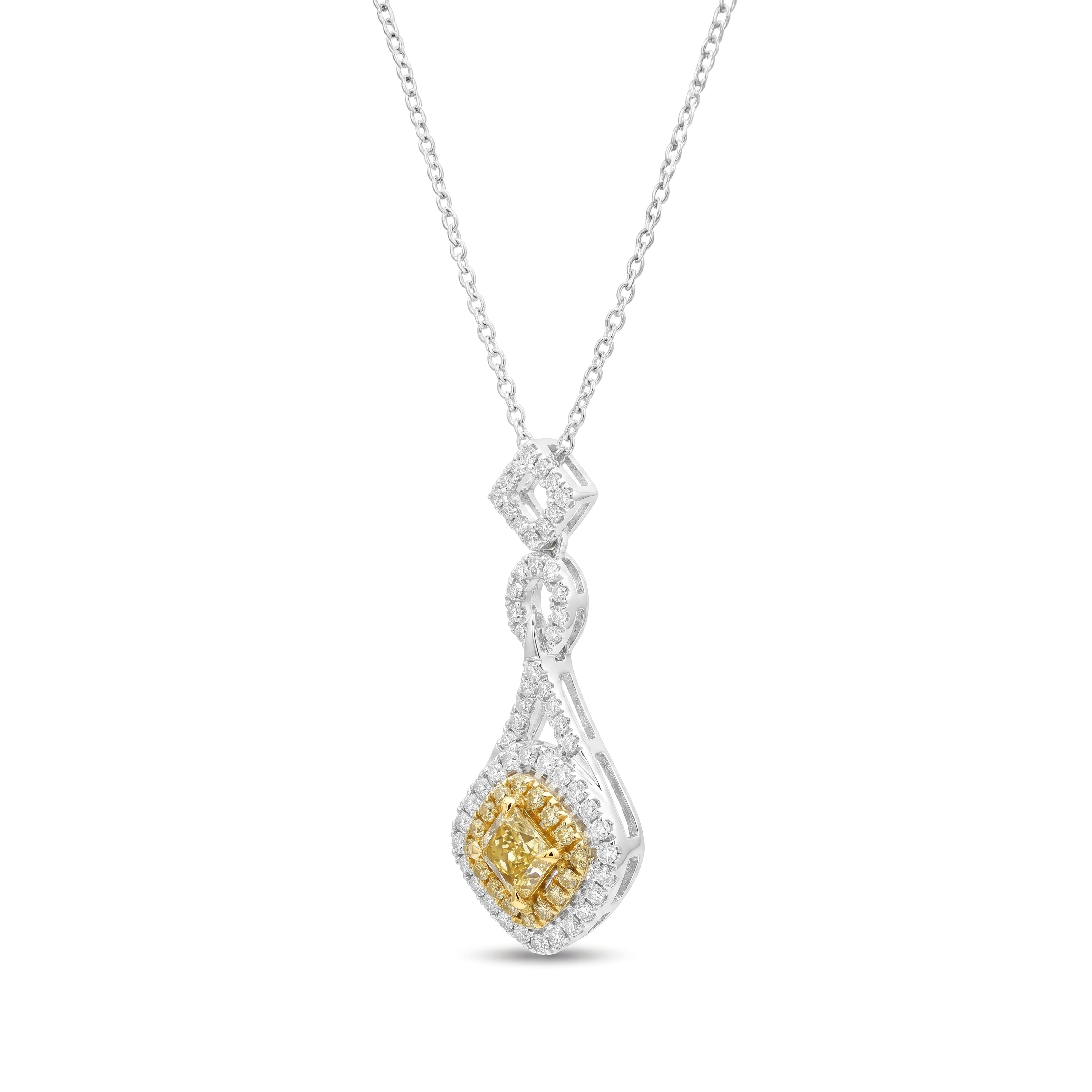 Natural Yellow Radiant Diamond Halo Drop Pendant