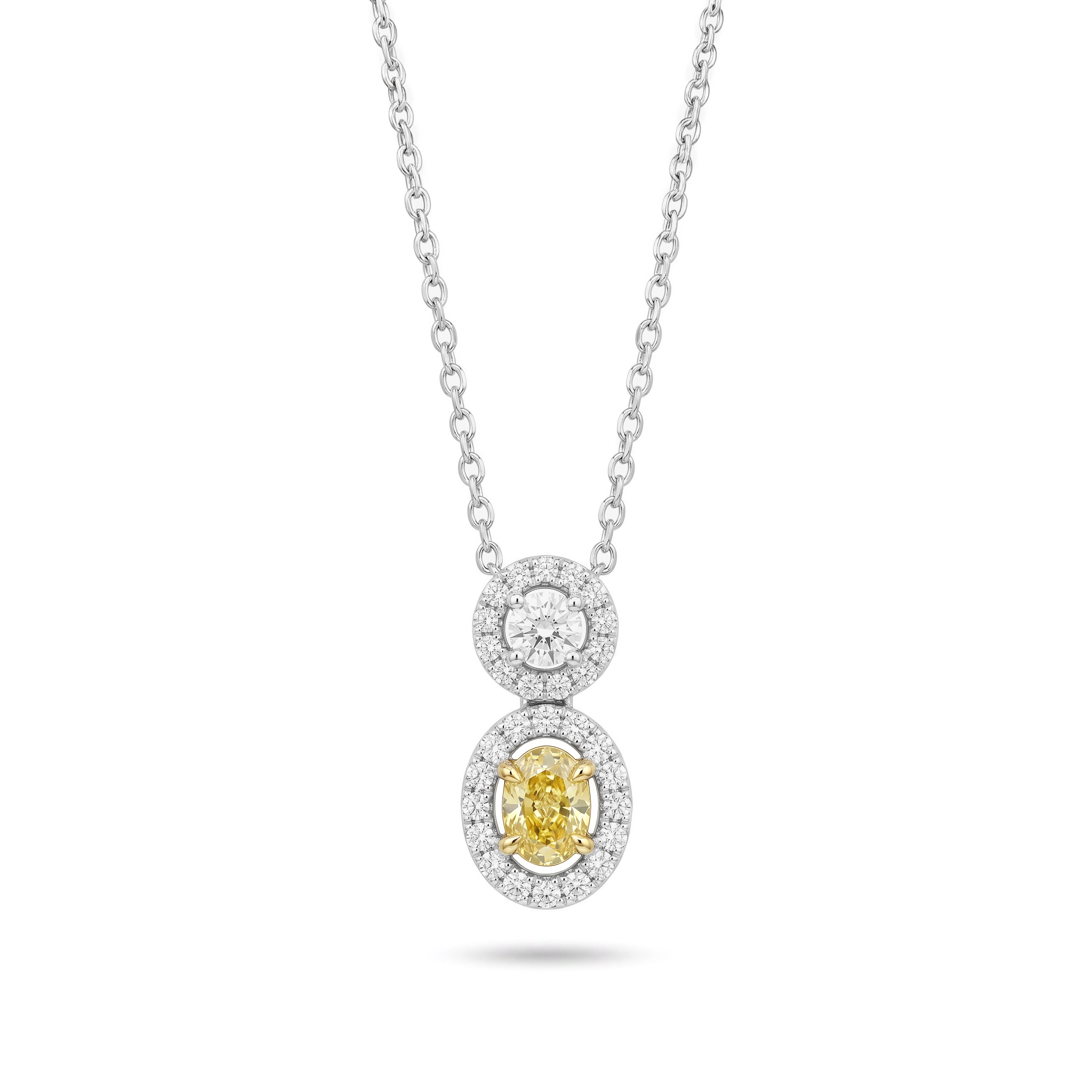 Natural Yellow Oval Diamond Halo Pendant