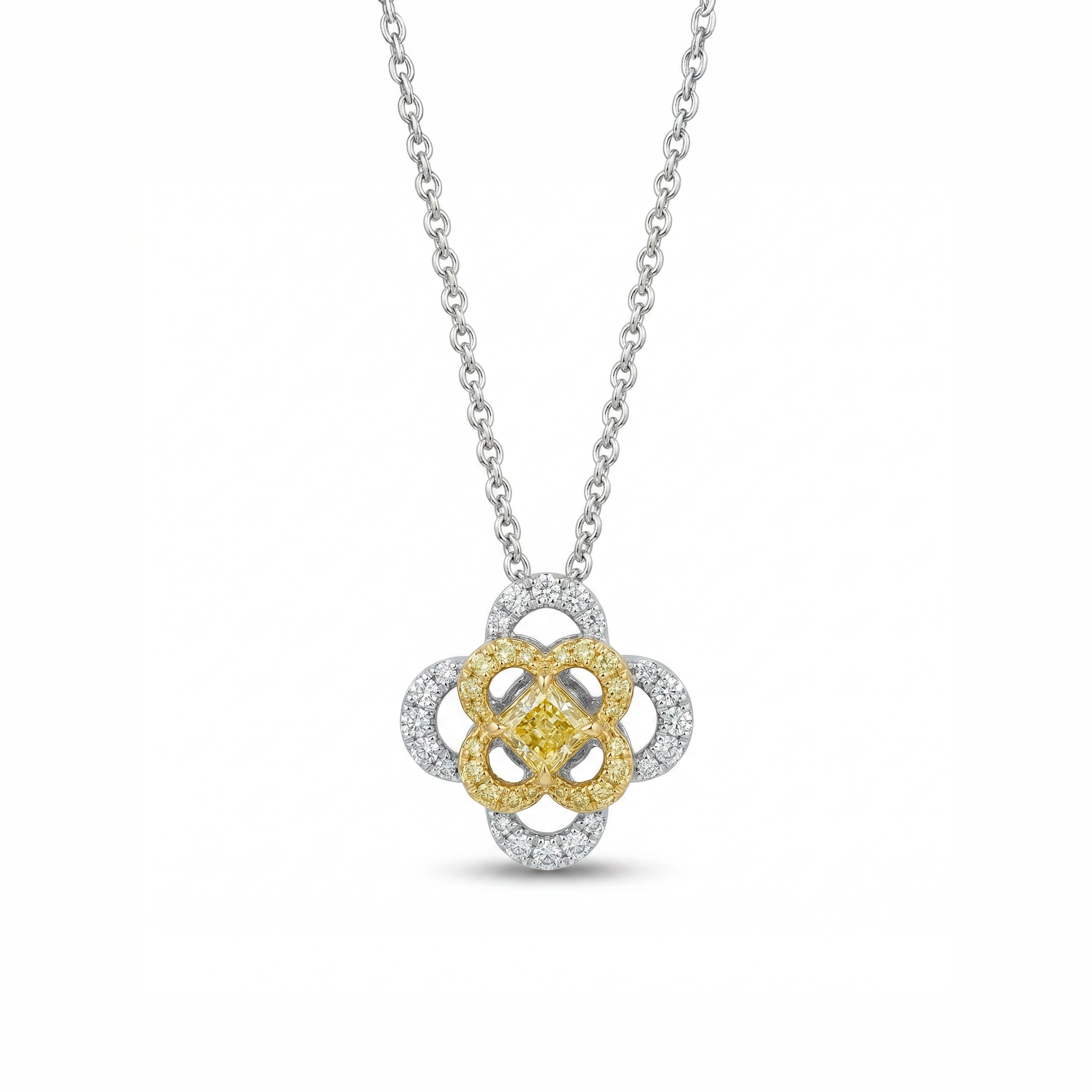 Natural Yellow Radiant Diamond Floral Pendant