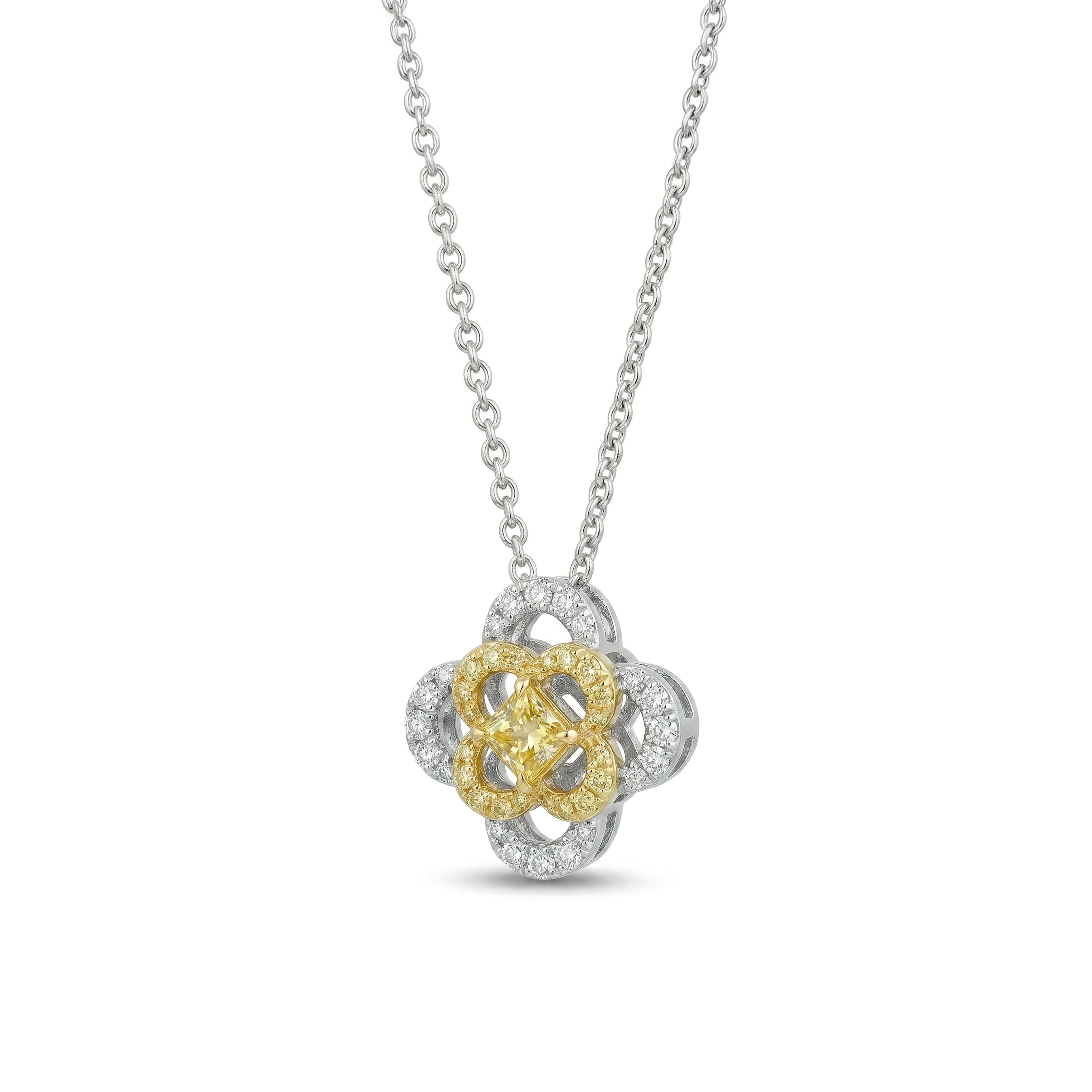 Natural Yellow Radiant Diamond Floral Pendant
