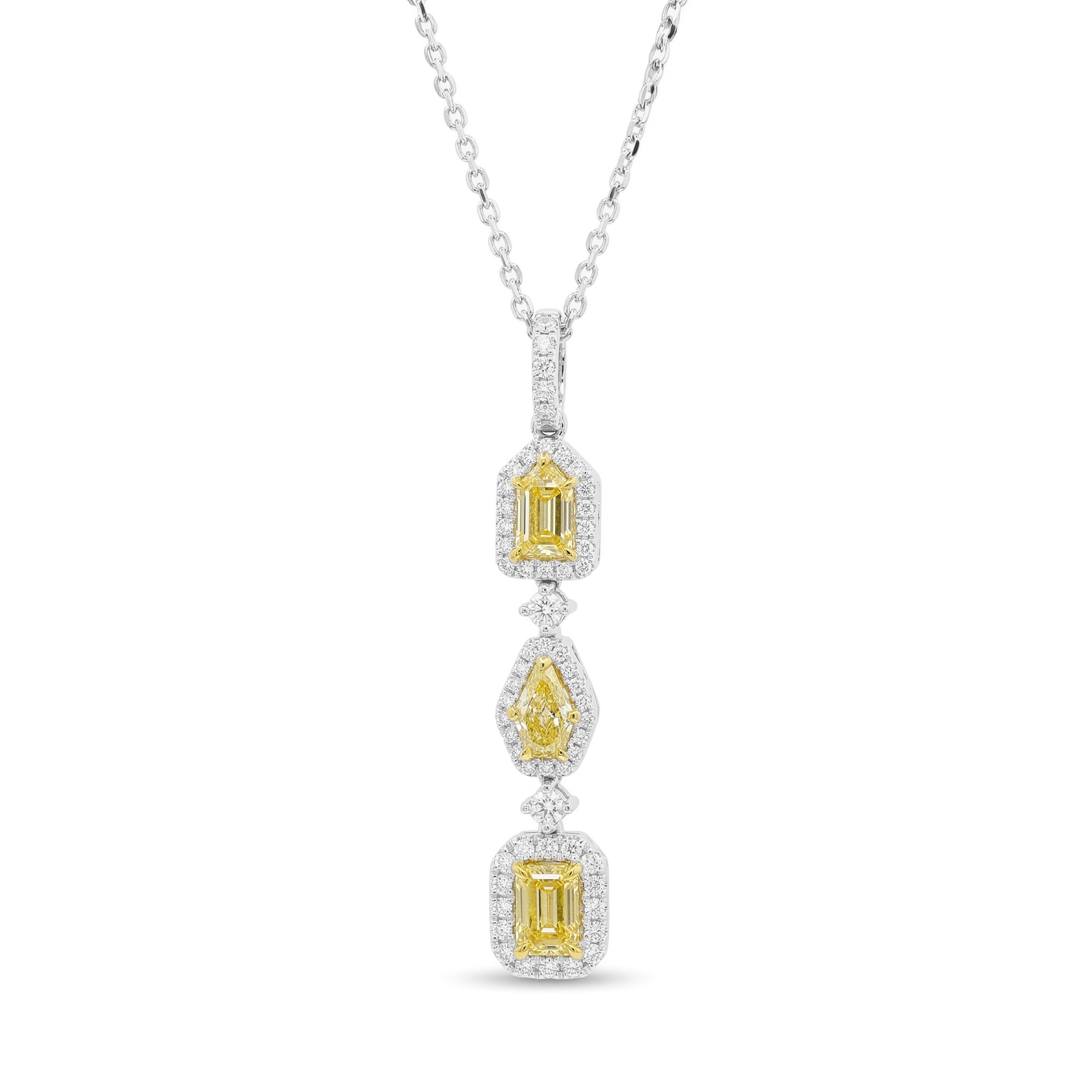 Natural Yellow Multi-shape Diamond Halo Drop Pendant | GIA Certified