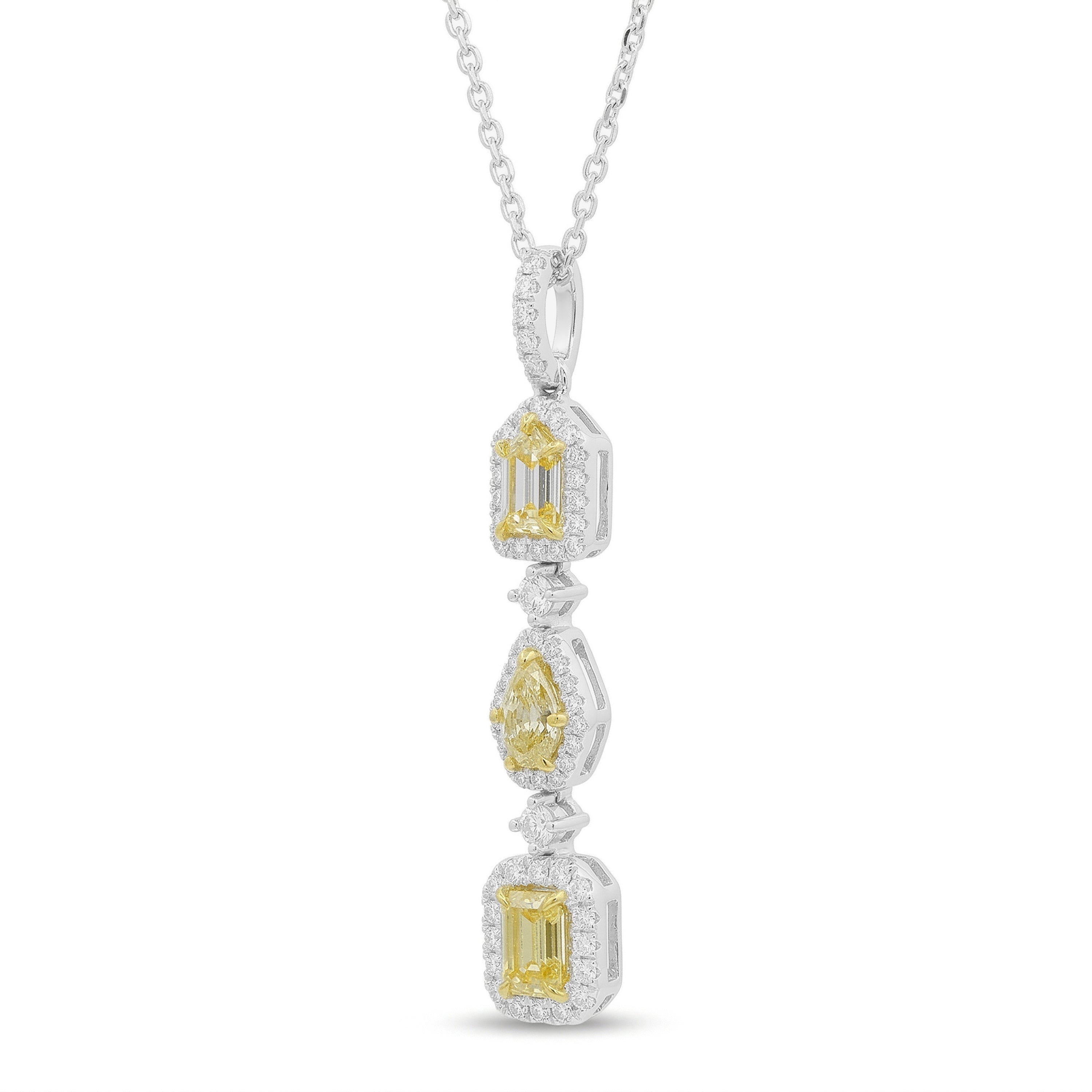 Natural Yellow Multi-shape Diamond Halo Drop Pendant | GIA Certified