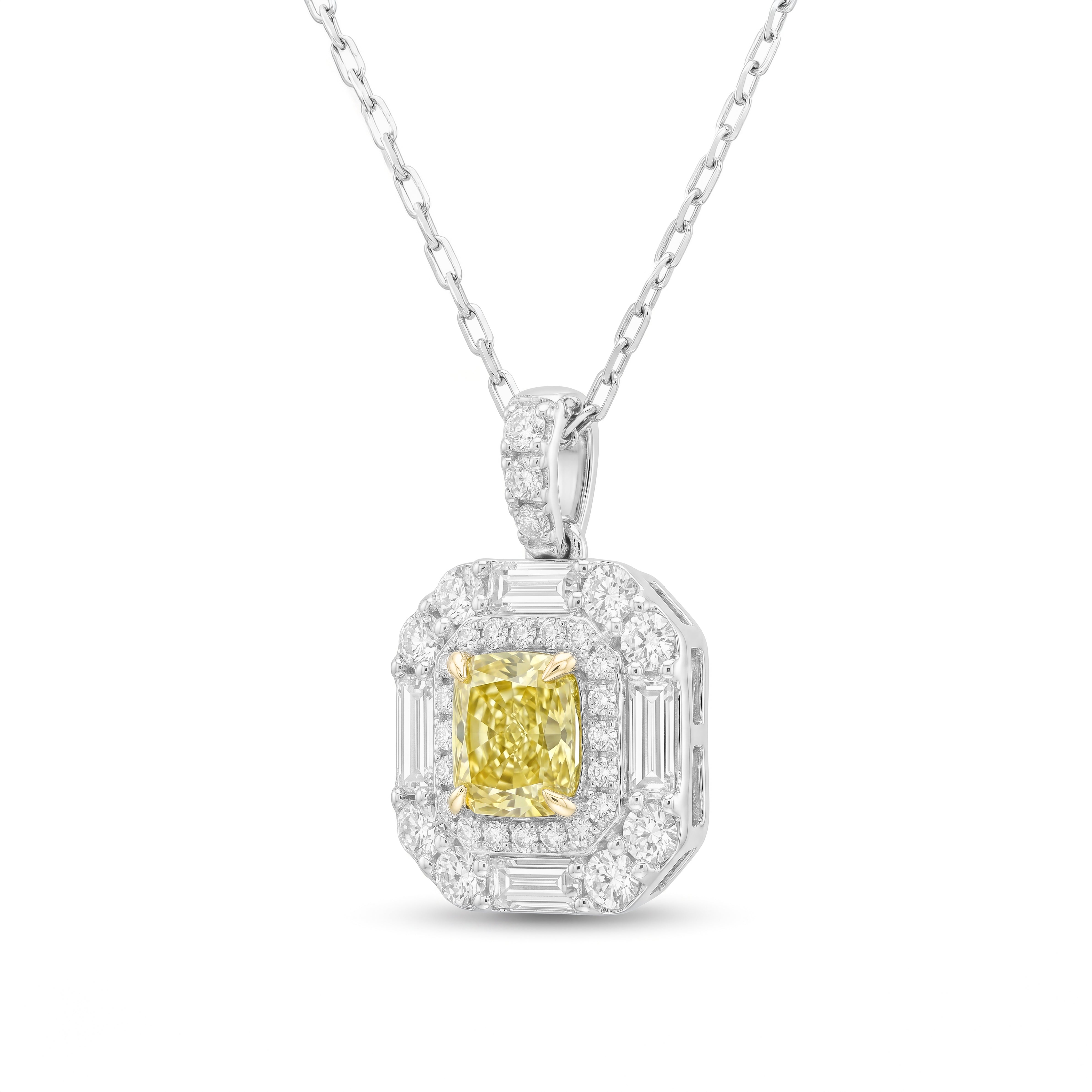 Natural Yellow Radiant Diamond Halo Pendant | GIA Certified