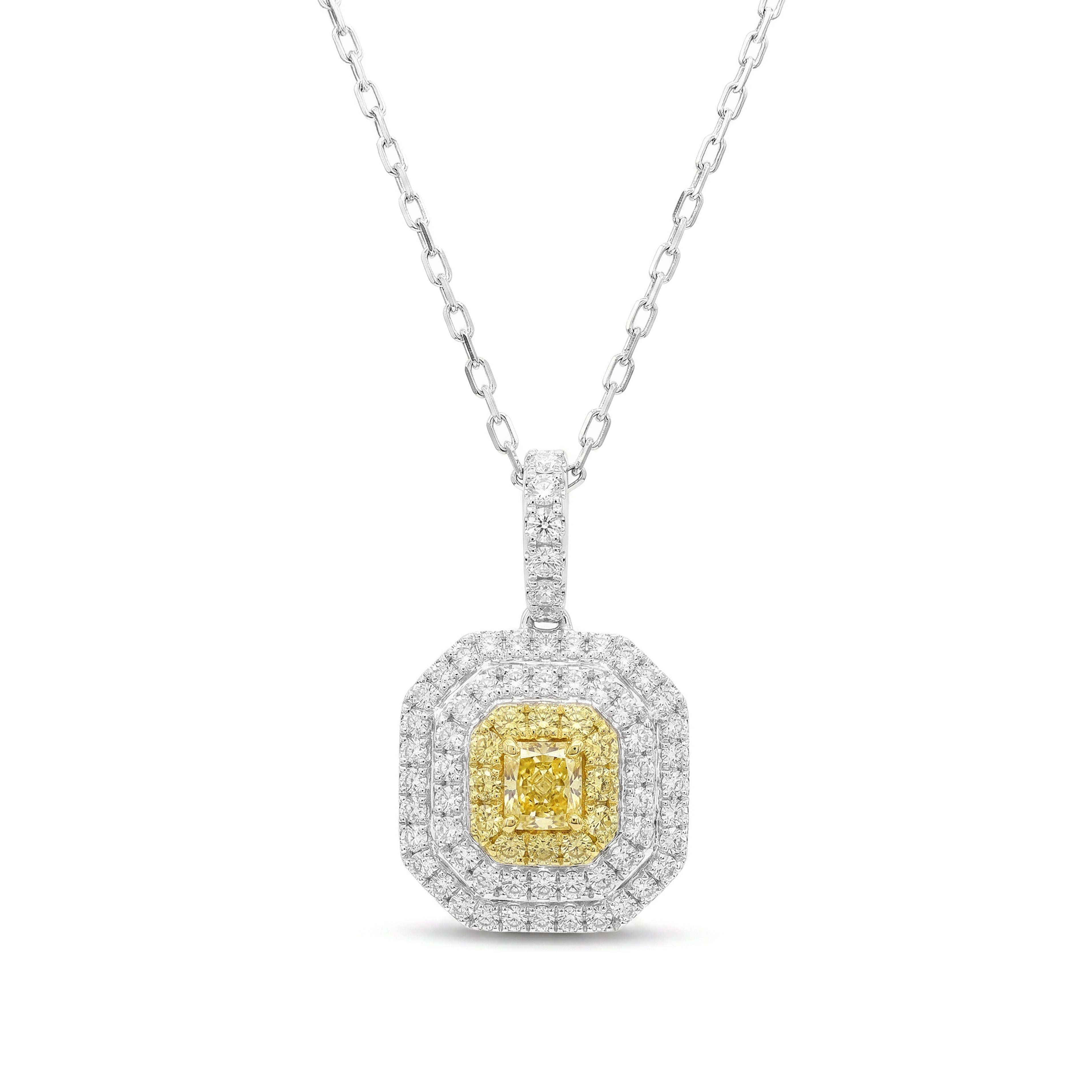 Natural Yellow Radiant Diamond Halo Pendant | GIA Certified