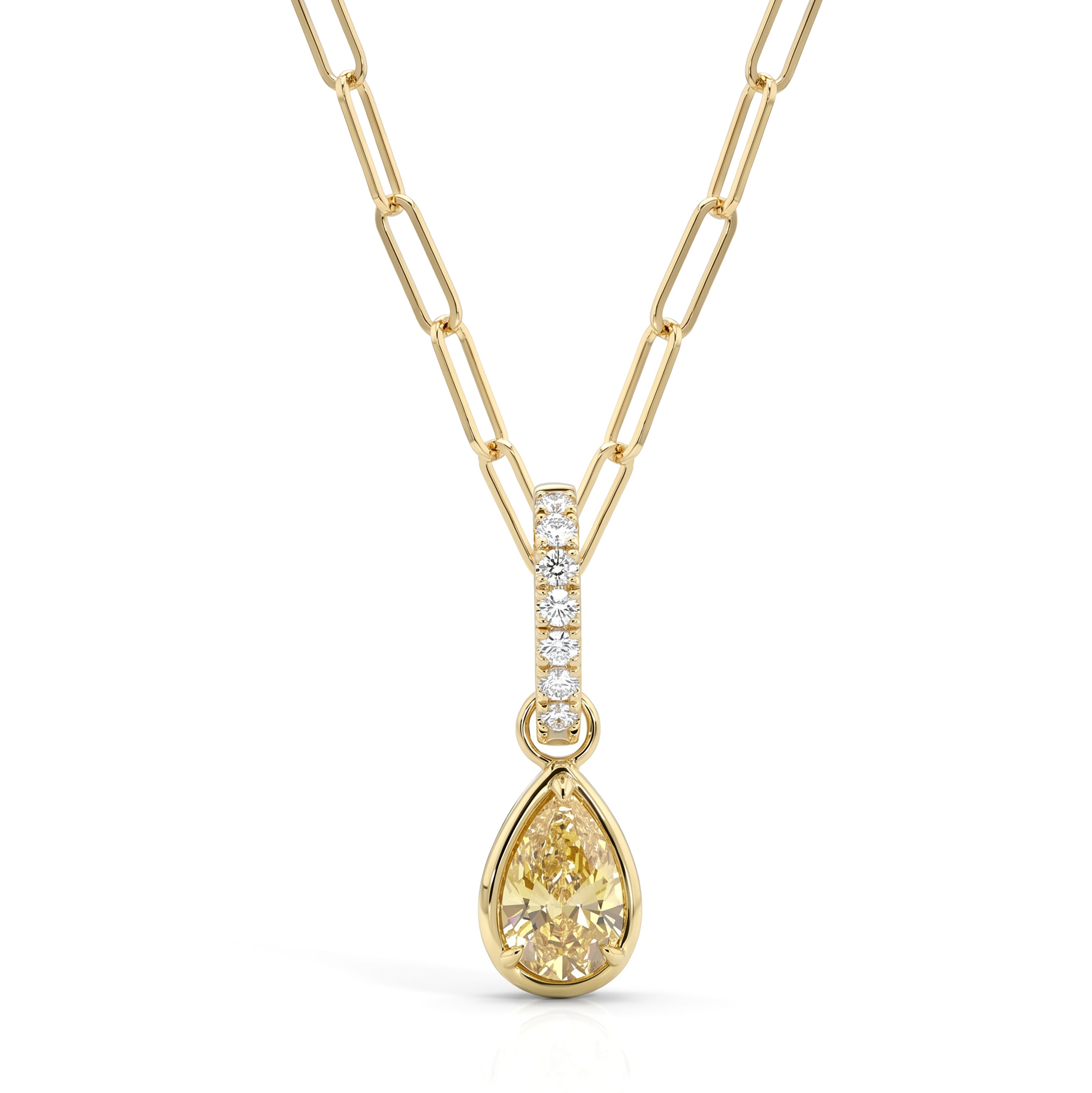 Natural Yellow Pear Diamond Bezel Drop Pendant | GIA Certified