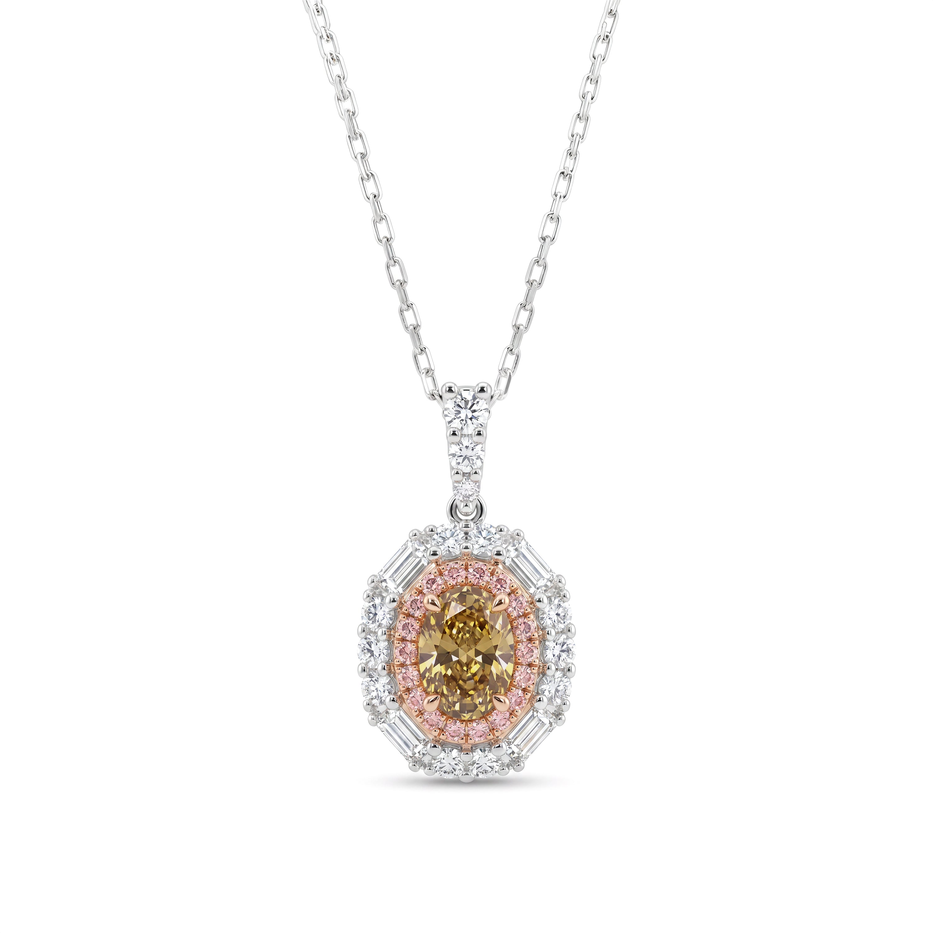 Natural Yellow Oval Diamond Halo Pendant | GIA Certified