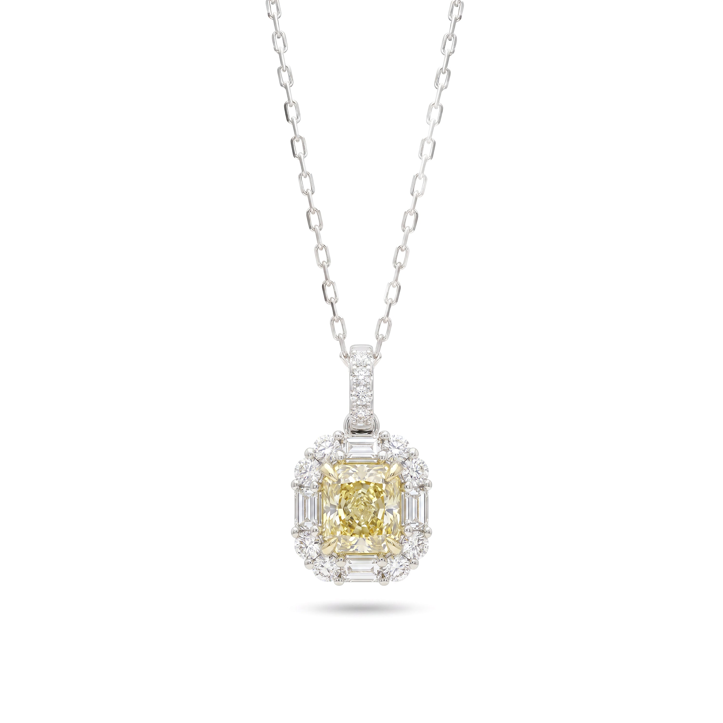 Natural Yellow Radiant Diamond Halo Pendant | GIA Certified