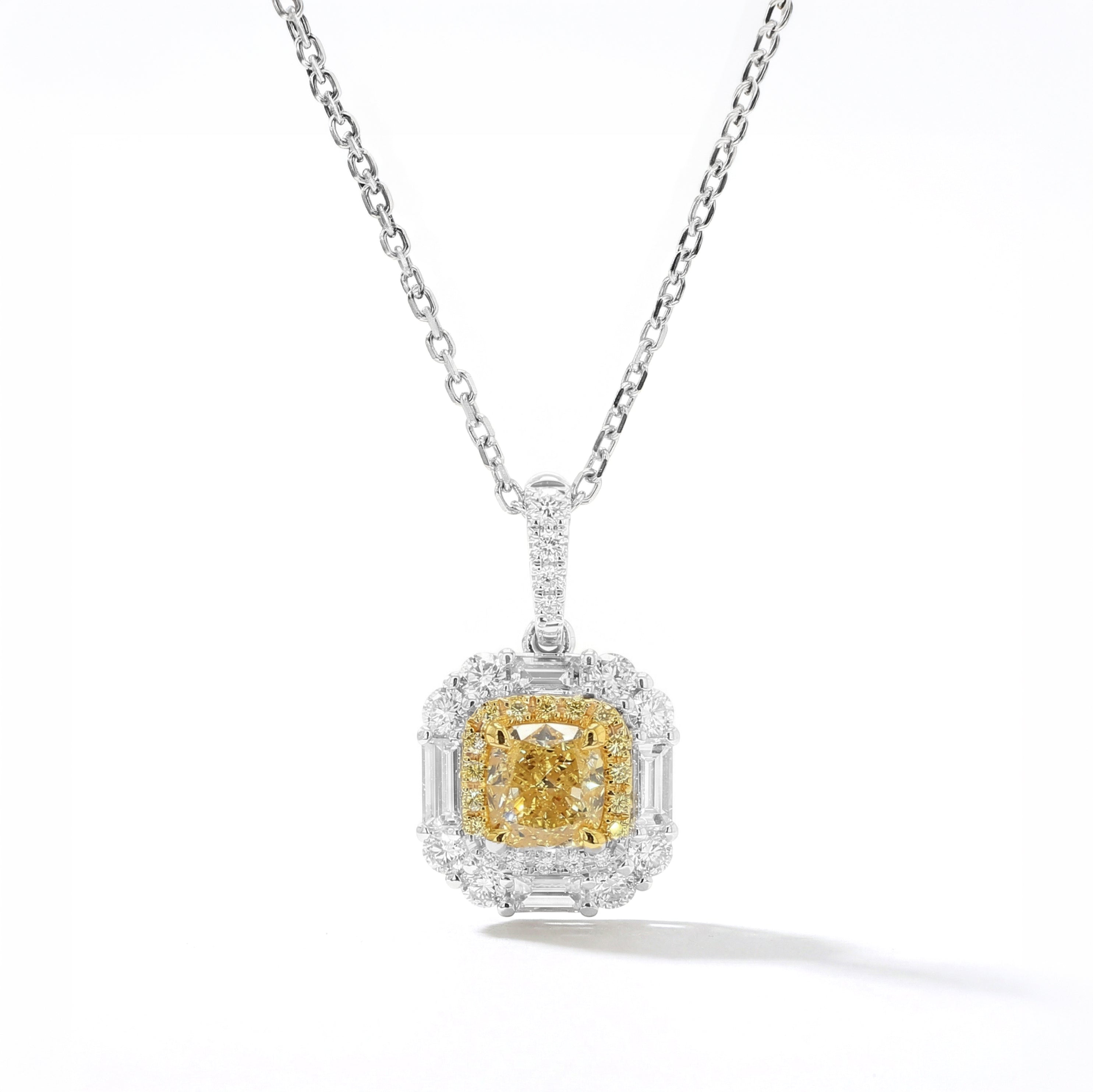 Natural Yellow Cushion Diamond Halo Pendant | GIA Certified