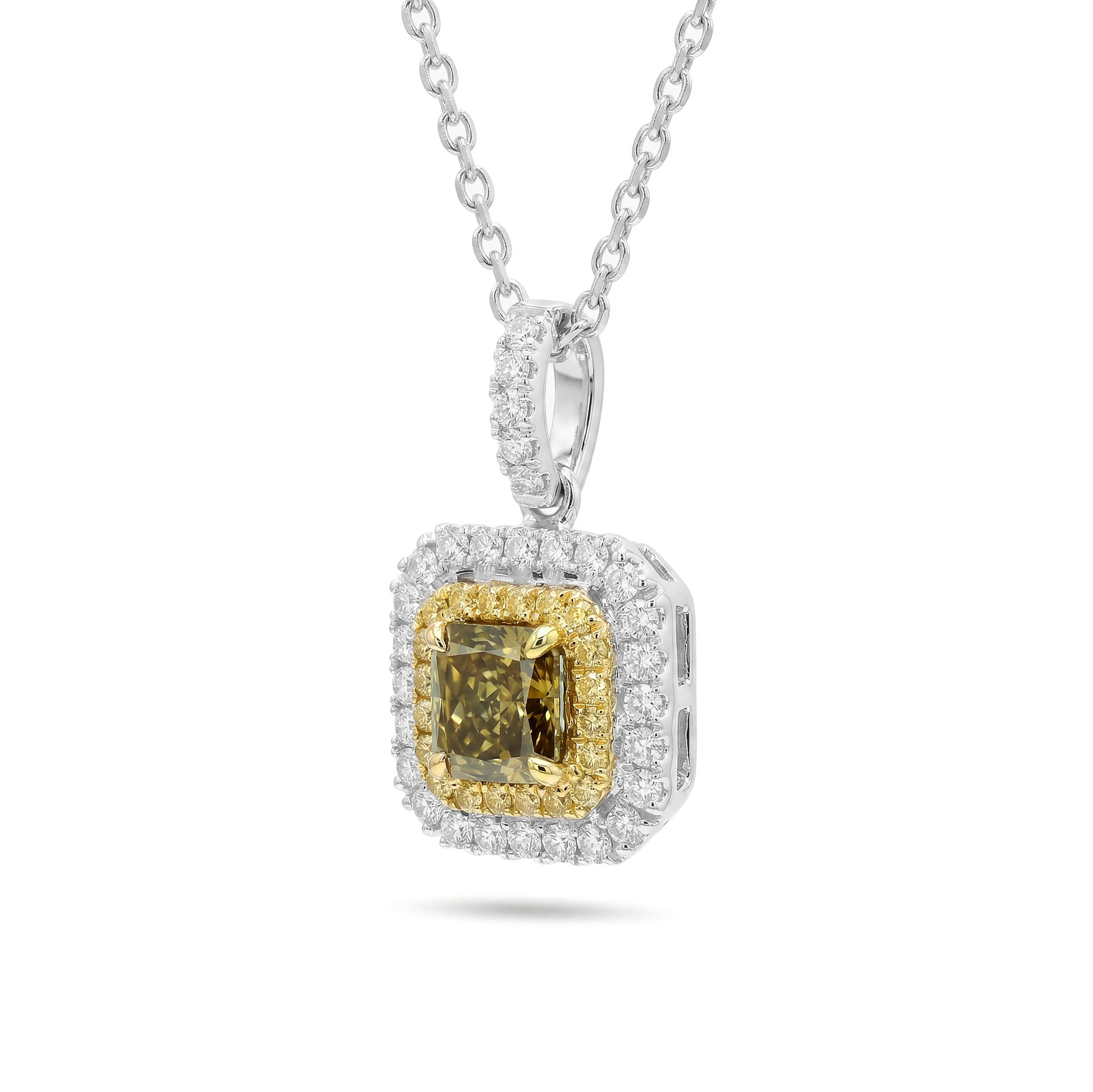 Natural Green Radiant Diamond Halo Pendant | GIA Certified
