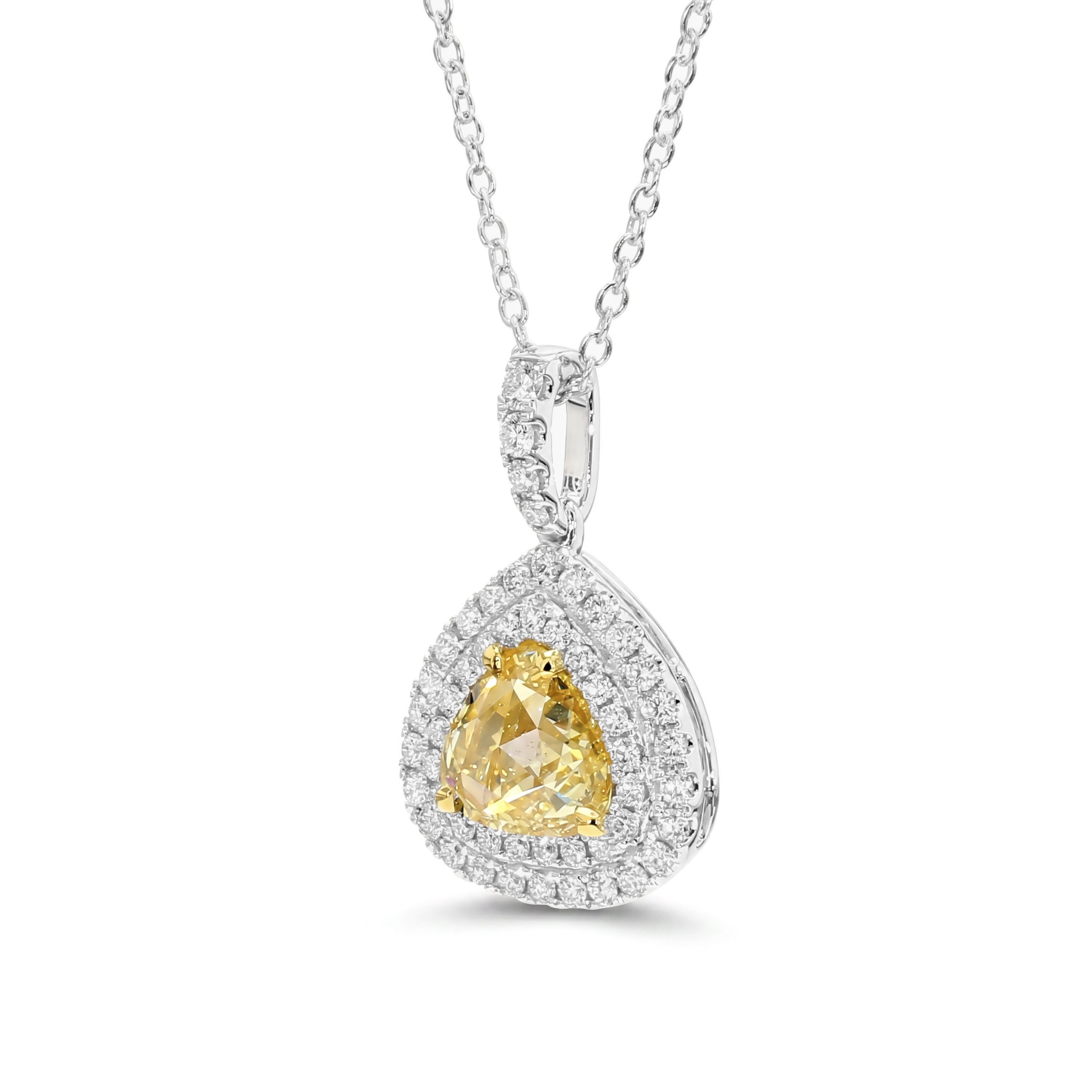 Natural Yellow Heart Diamond Halo Pendant | GIA Certified
