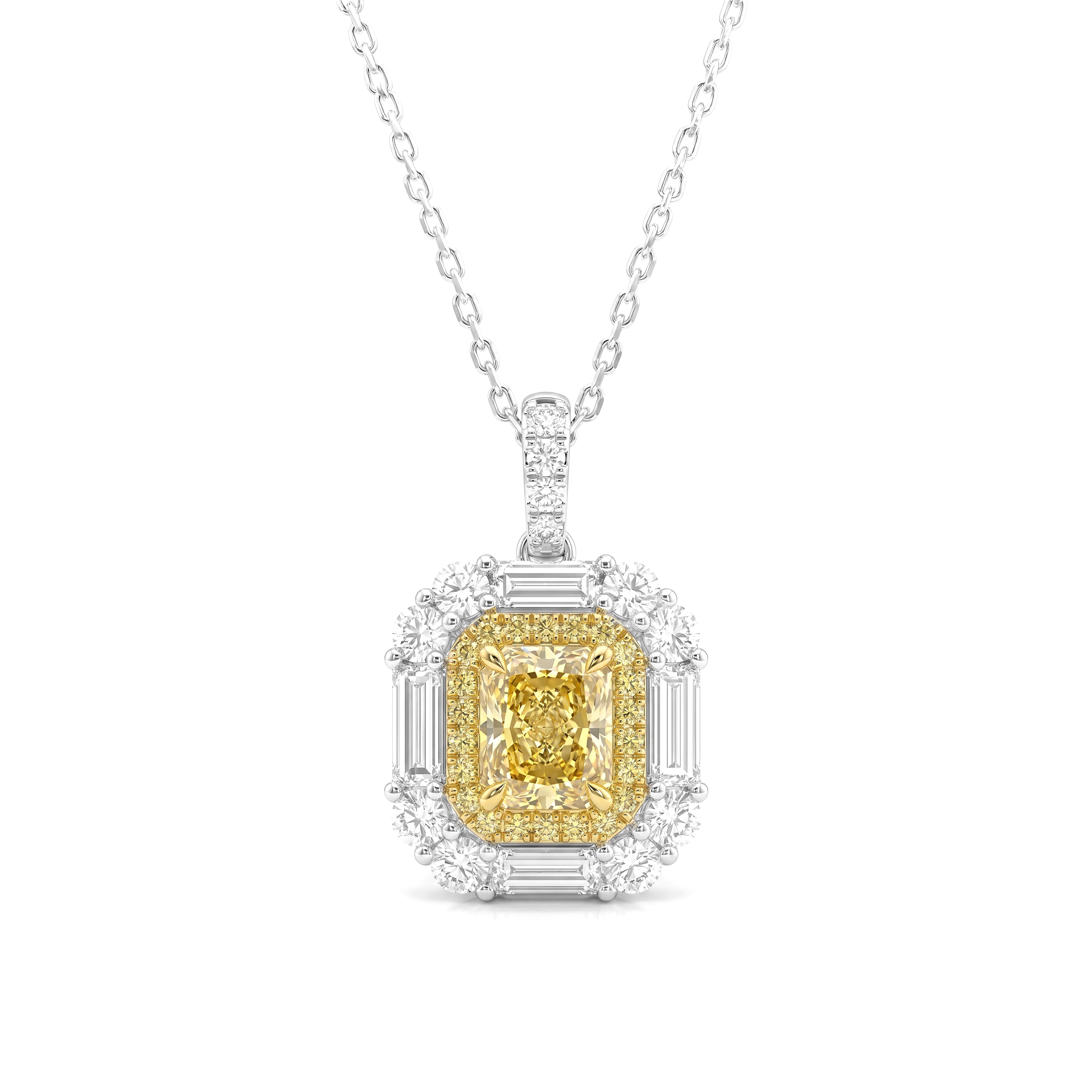 Natural Yellow Radiant Diamond Halo Pendant | GIA Certified