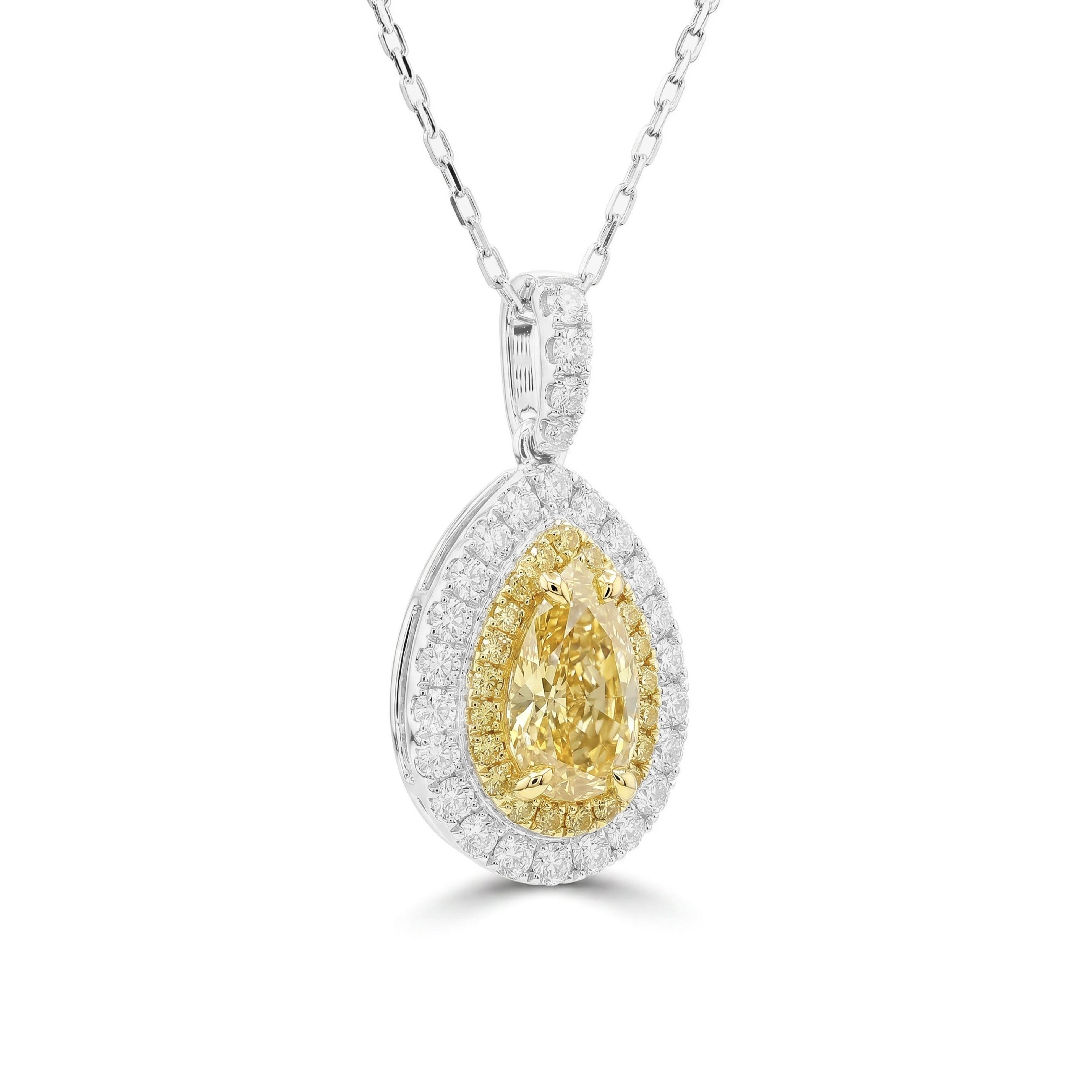 Natural Yellow Pear Diamond Halo Pendant | GIA Certified