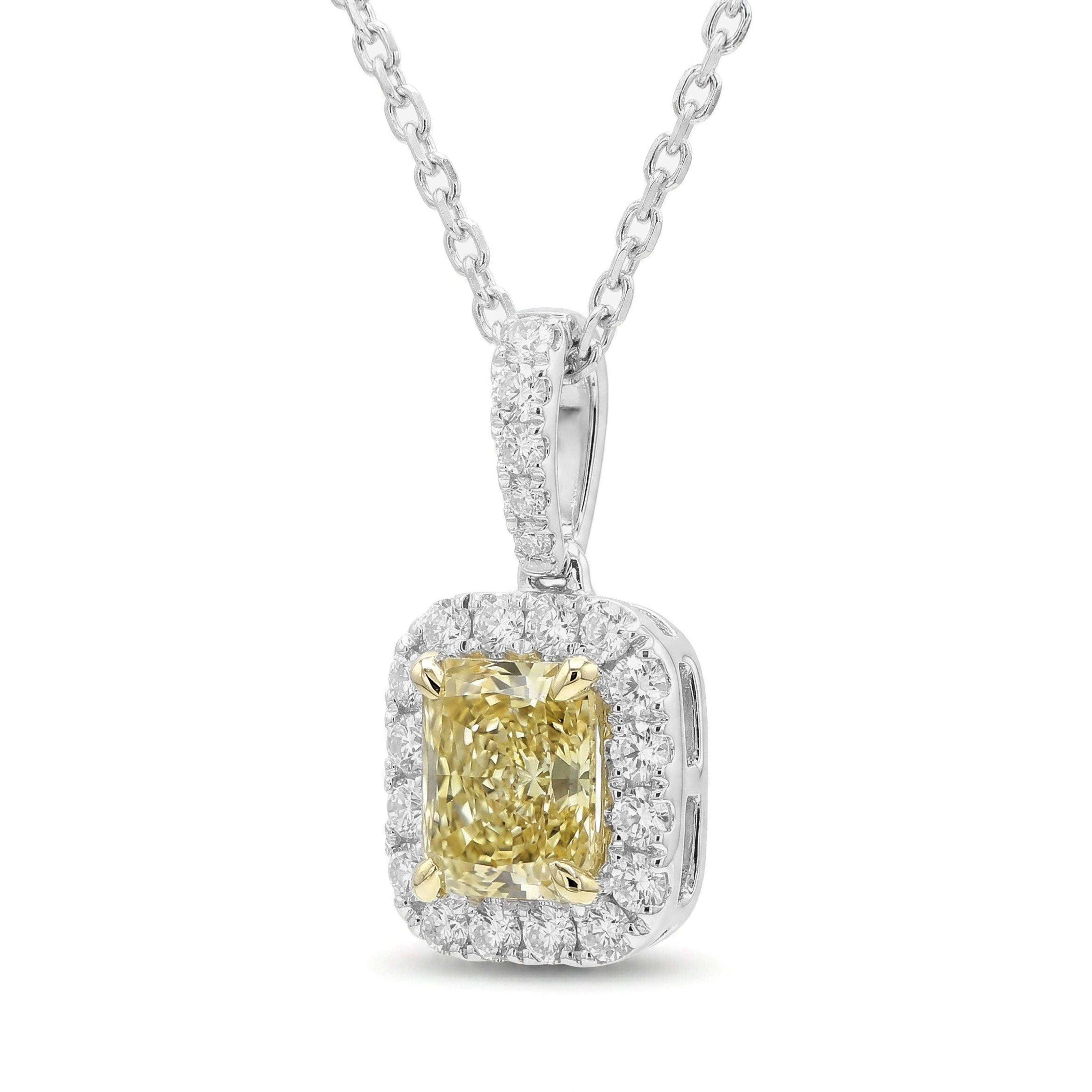 Natural Yellow Radiant Diamond Halo Pendant | GIA Certified