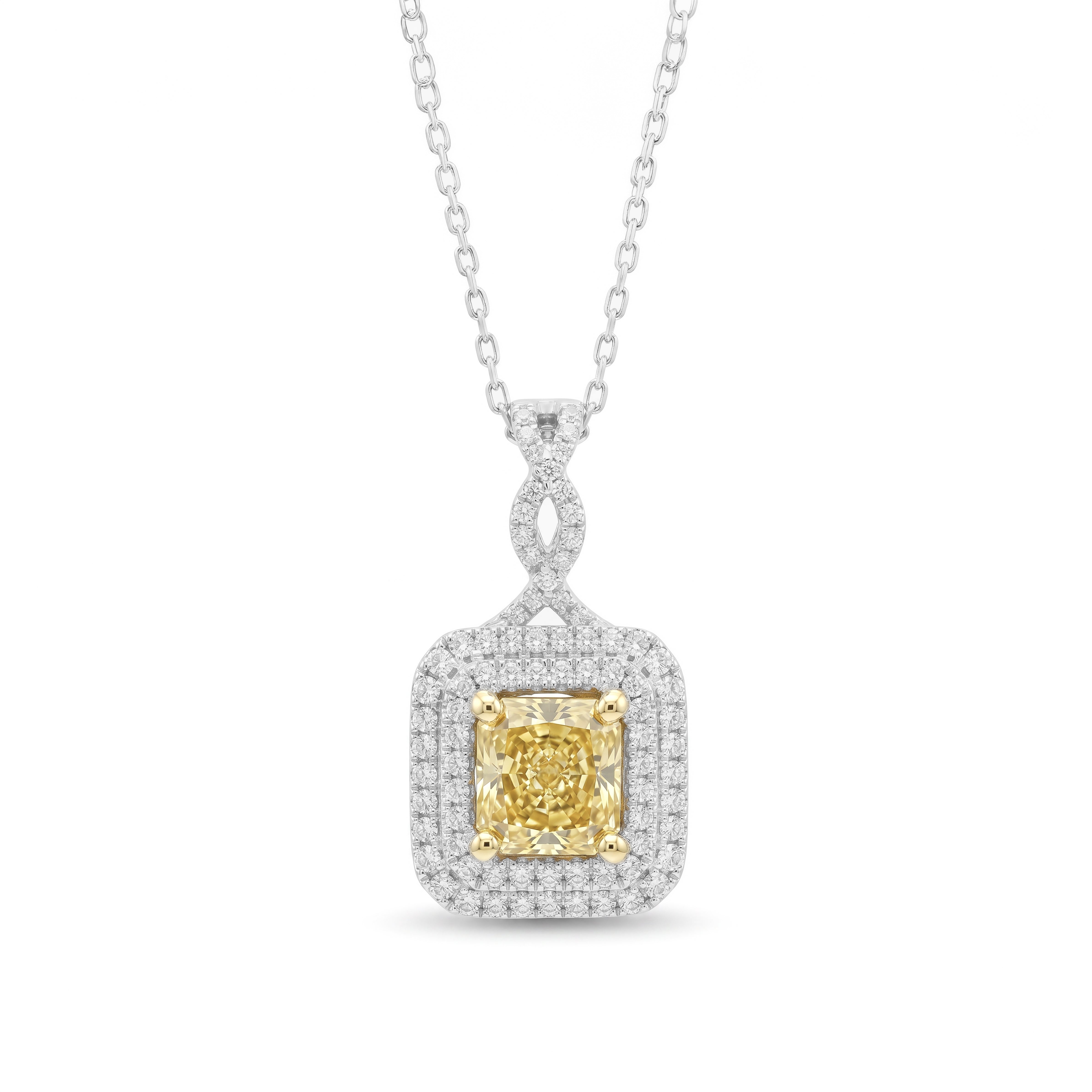Natural Yellow Radiant Diamond Halo Pendant | GIA Certified