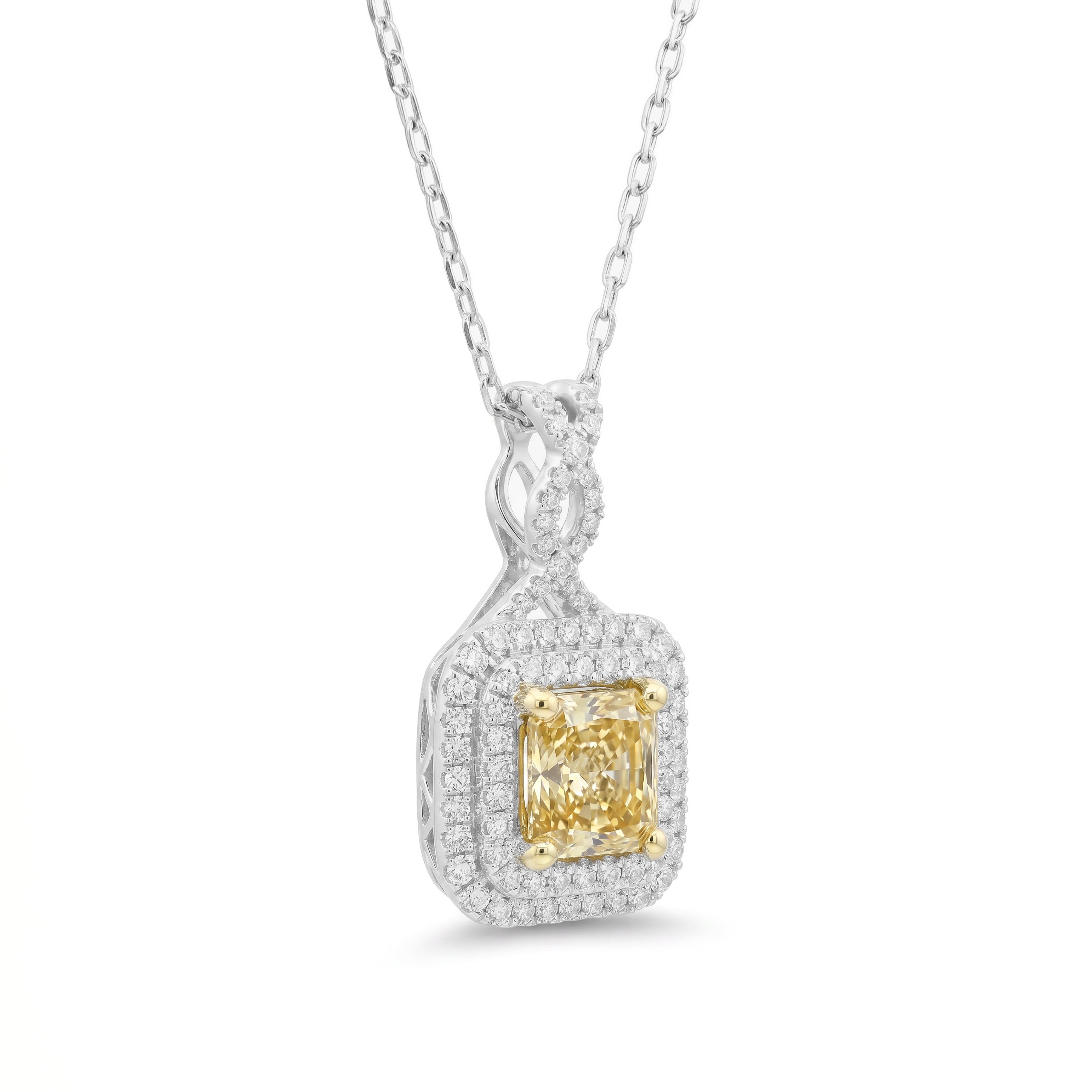 Natural Yellow Radiant Diamond Halo Pendant | GIA Certified