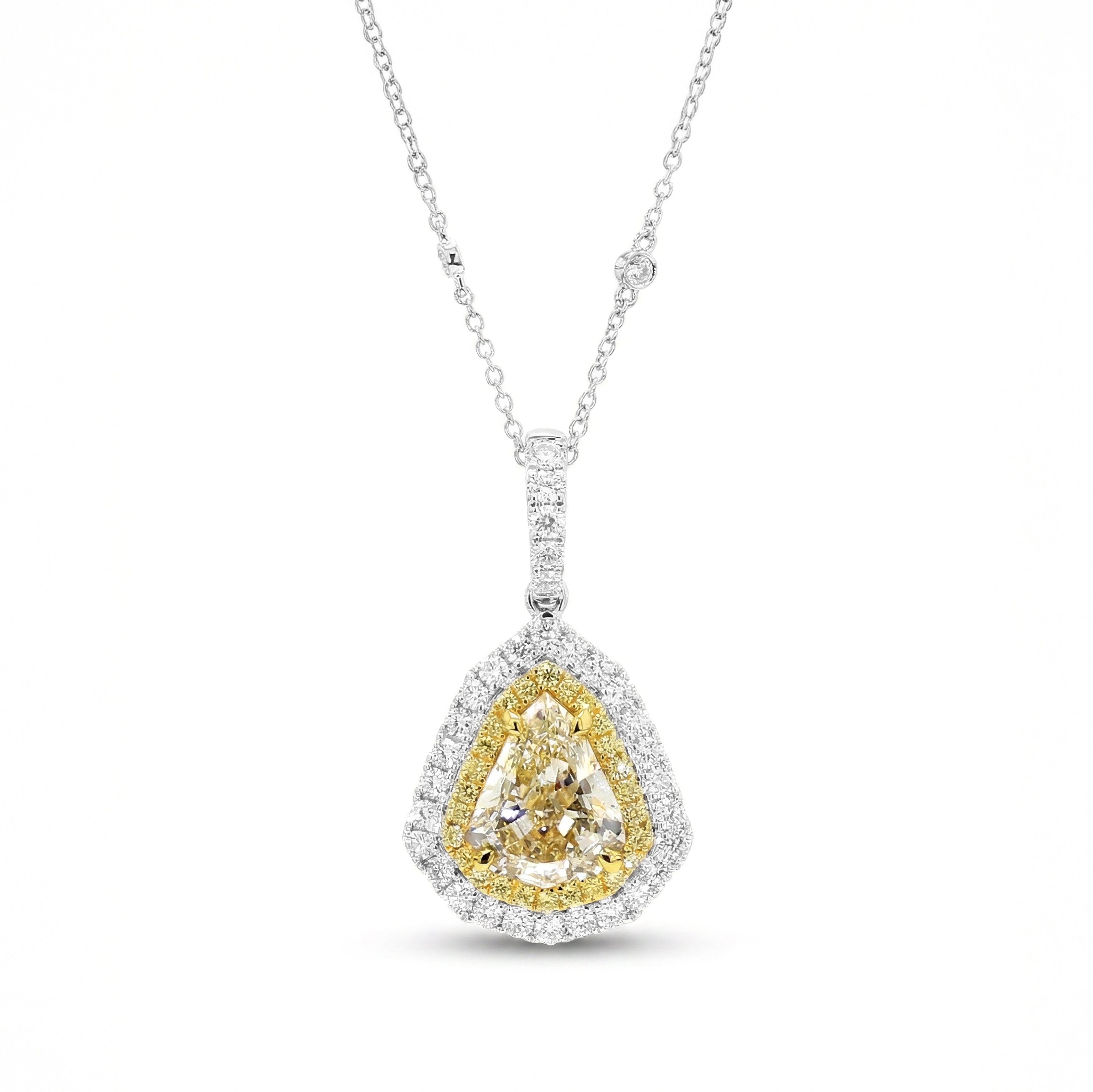 Natural Yellow Shield Diamond Halo Pendant | GIA Certified