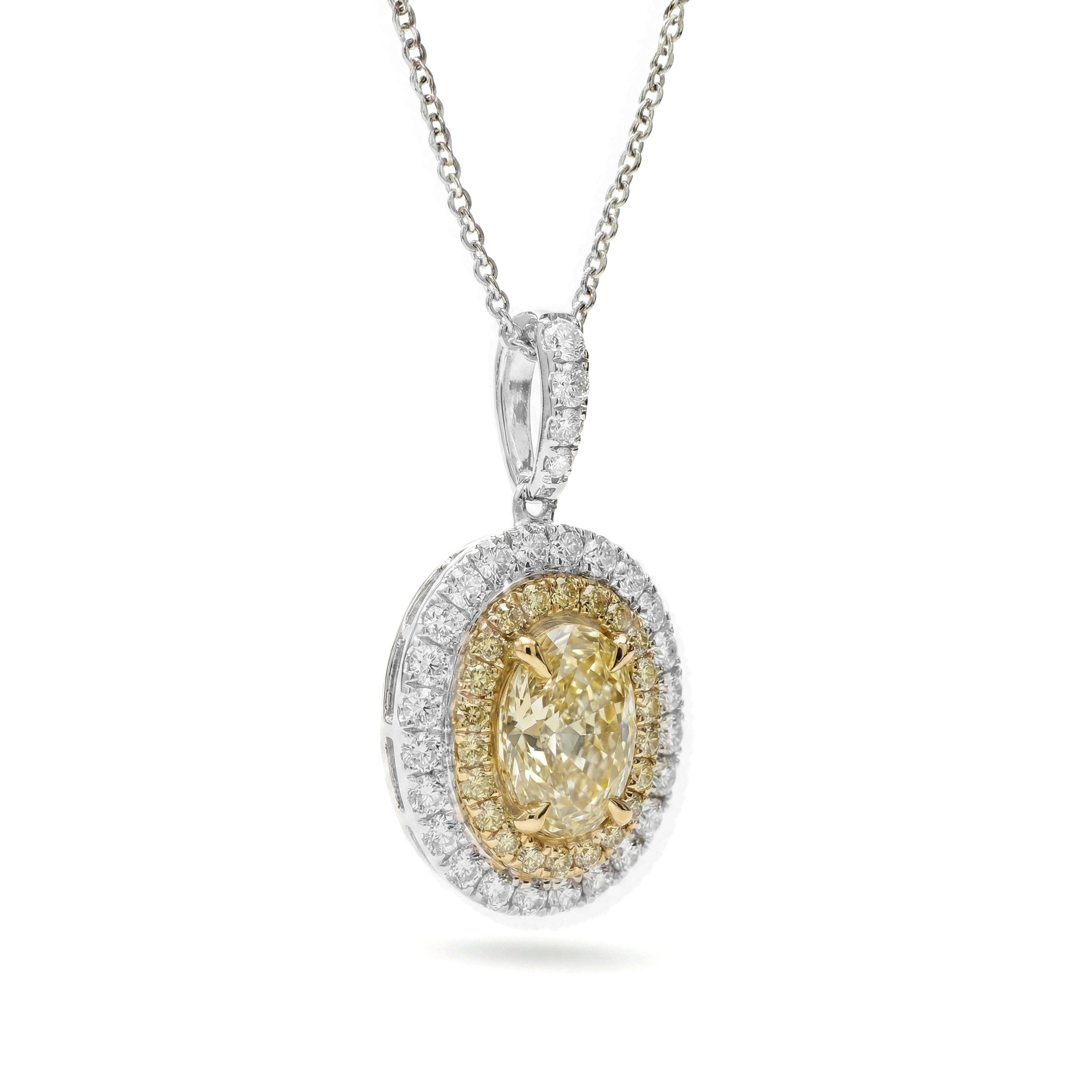 Natural Yellow Oval Diamond Double Halo Pendant | GIA Certified