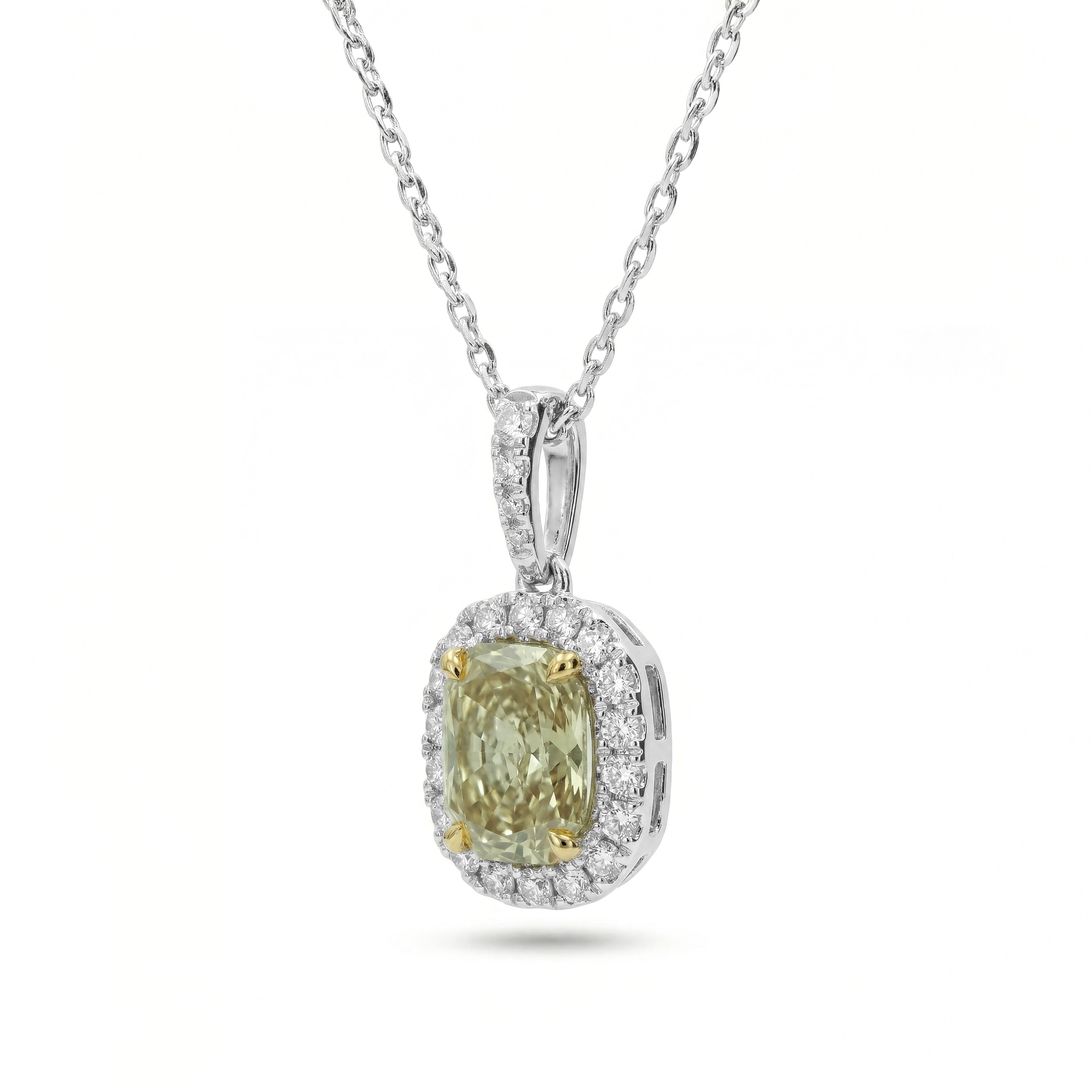 Natural Green Radiant Diamond Halo Pendant | GIA Certified