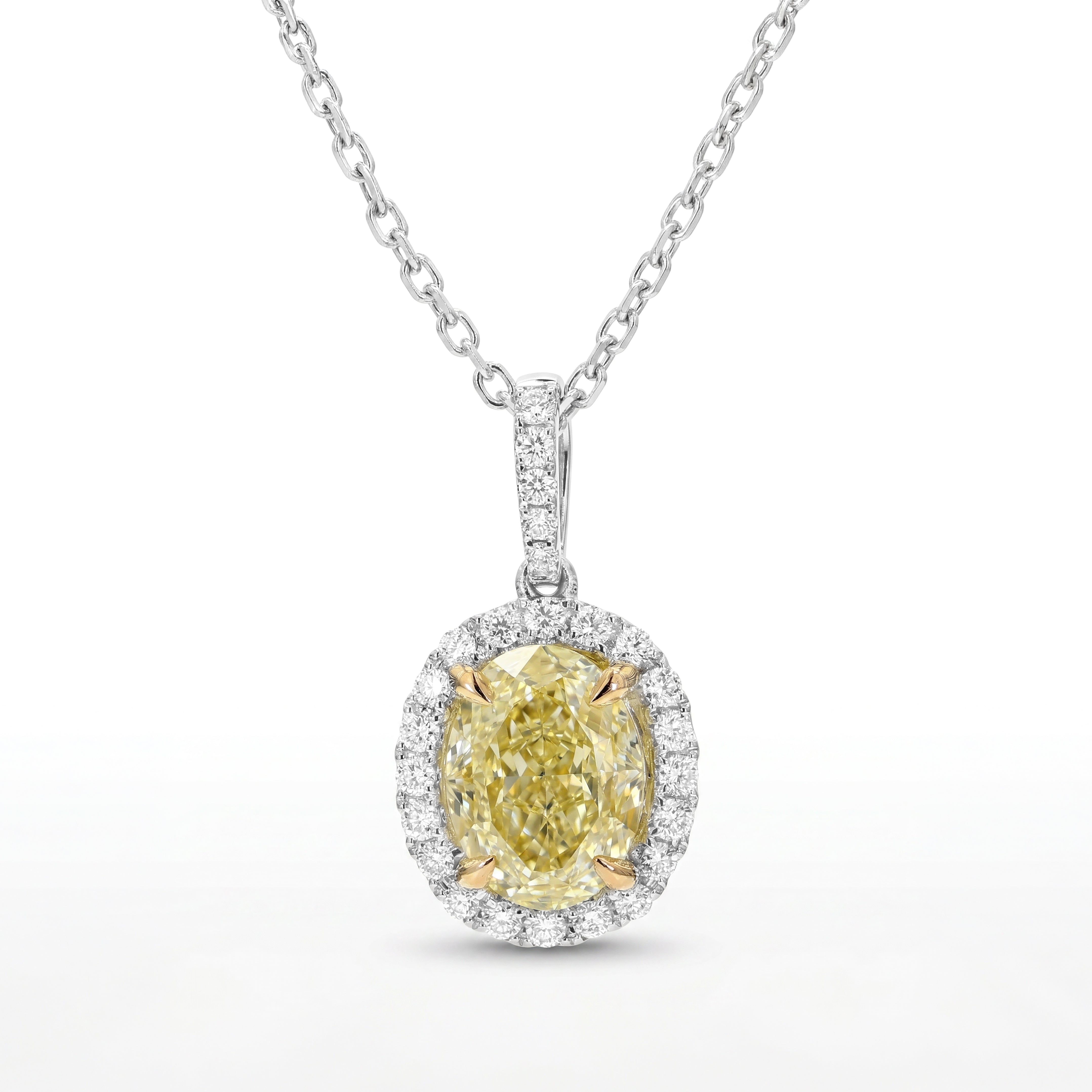 Natural Yellow Oval Diamond Halo Pendant | GIA Certified