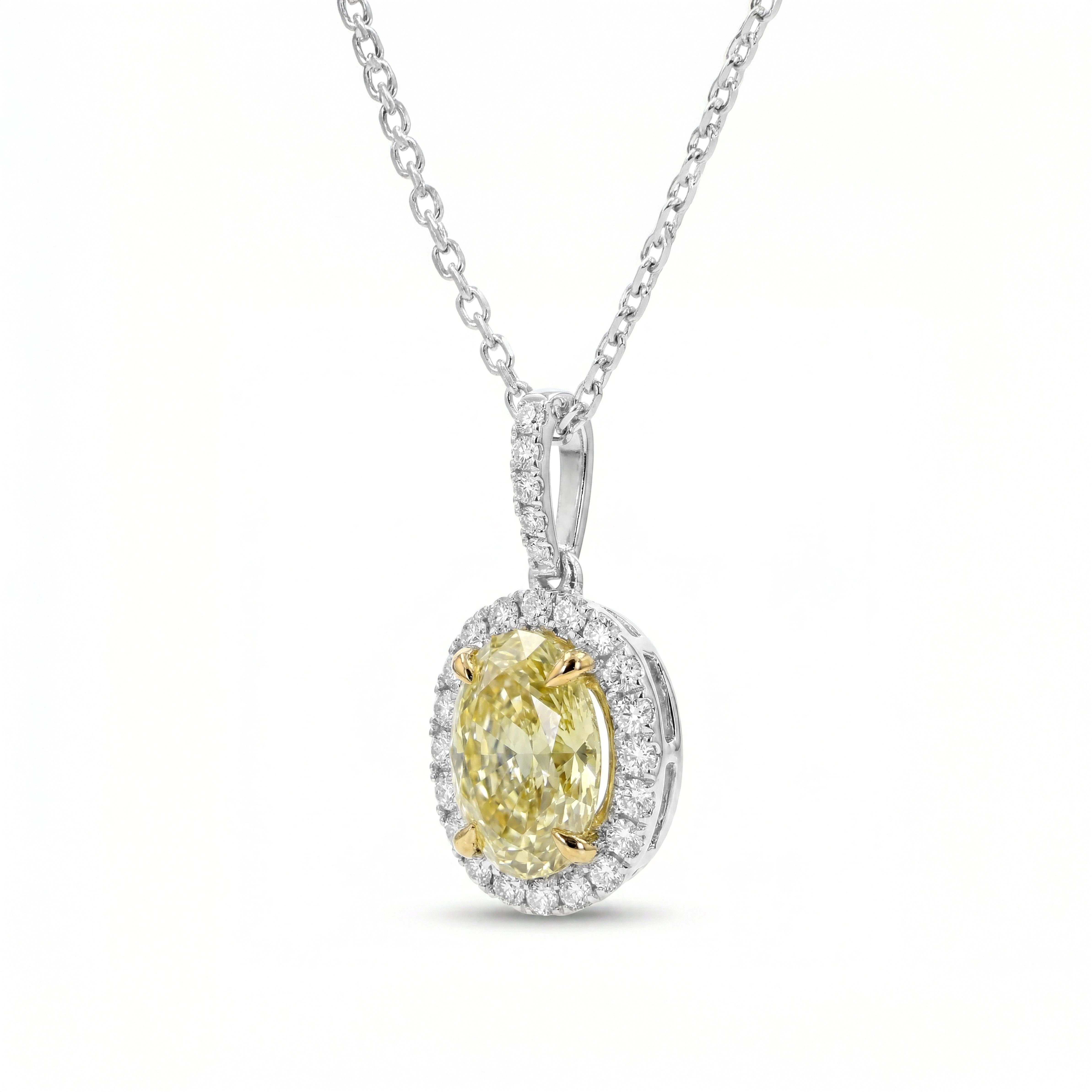 Natural Yellow Oval Diamond Halo Pendant | GIA Certified