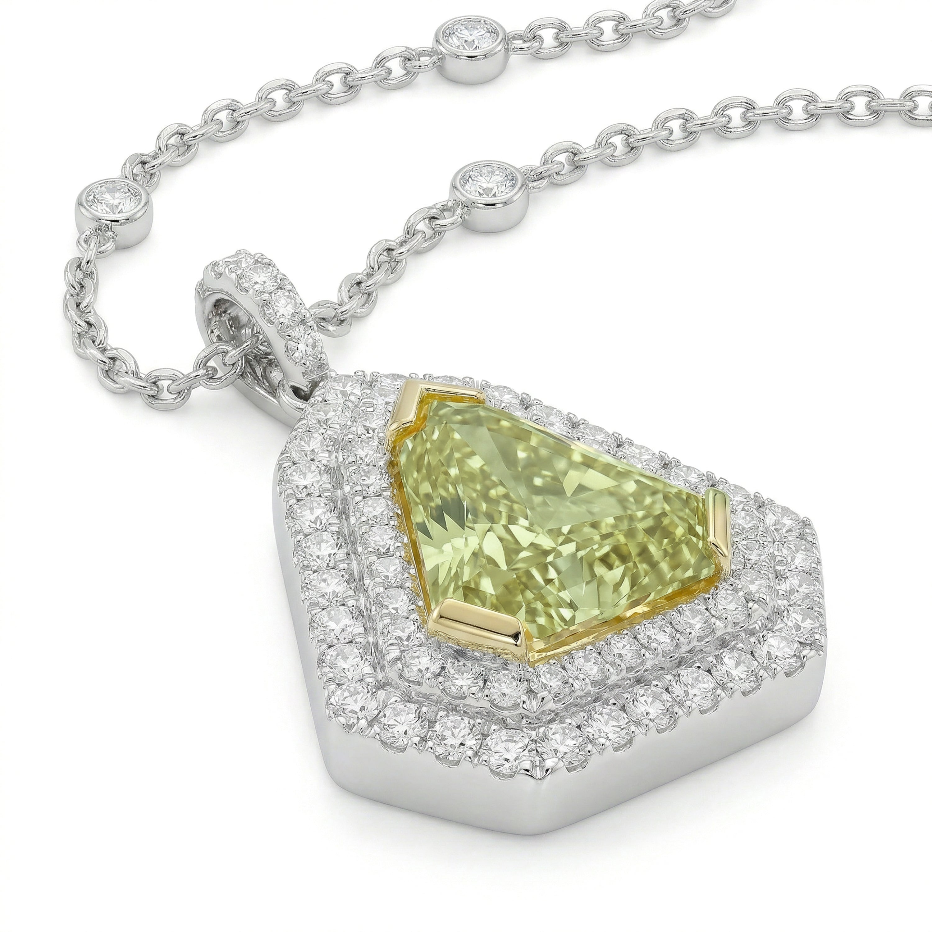 Natural Green Trillion Diamond Halo Pendant | GIA Certified