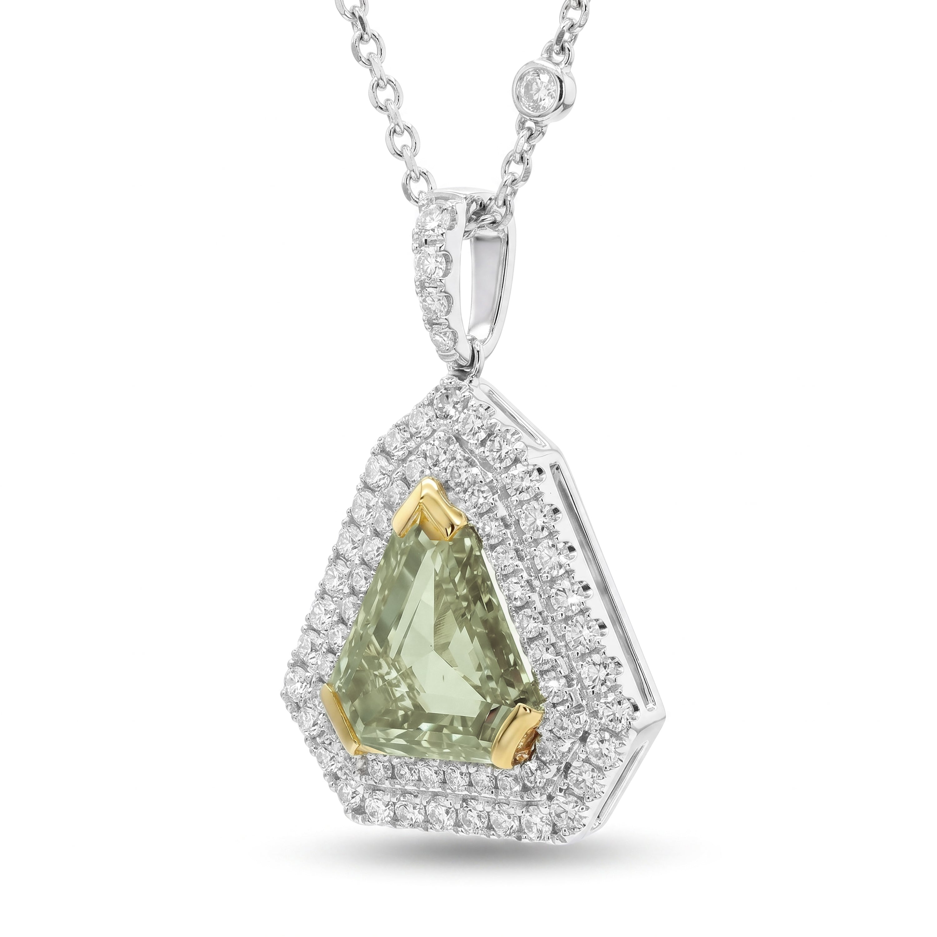 Natural Green Trillion Diamond Halo Pendant | GIA Certified