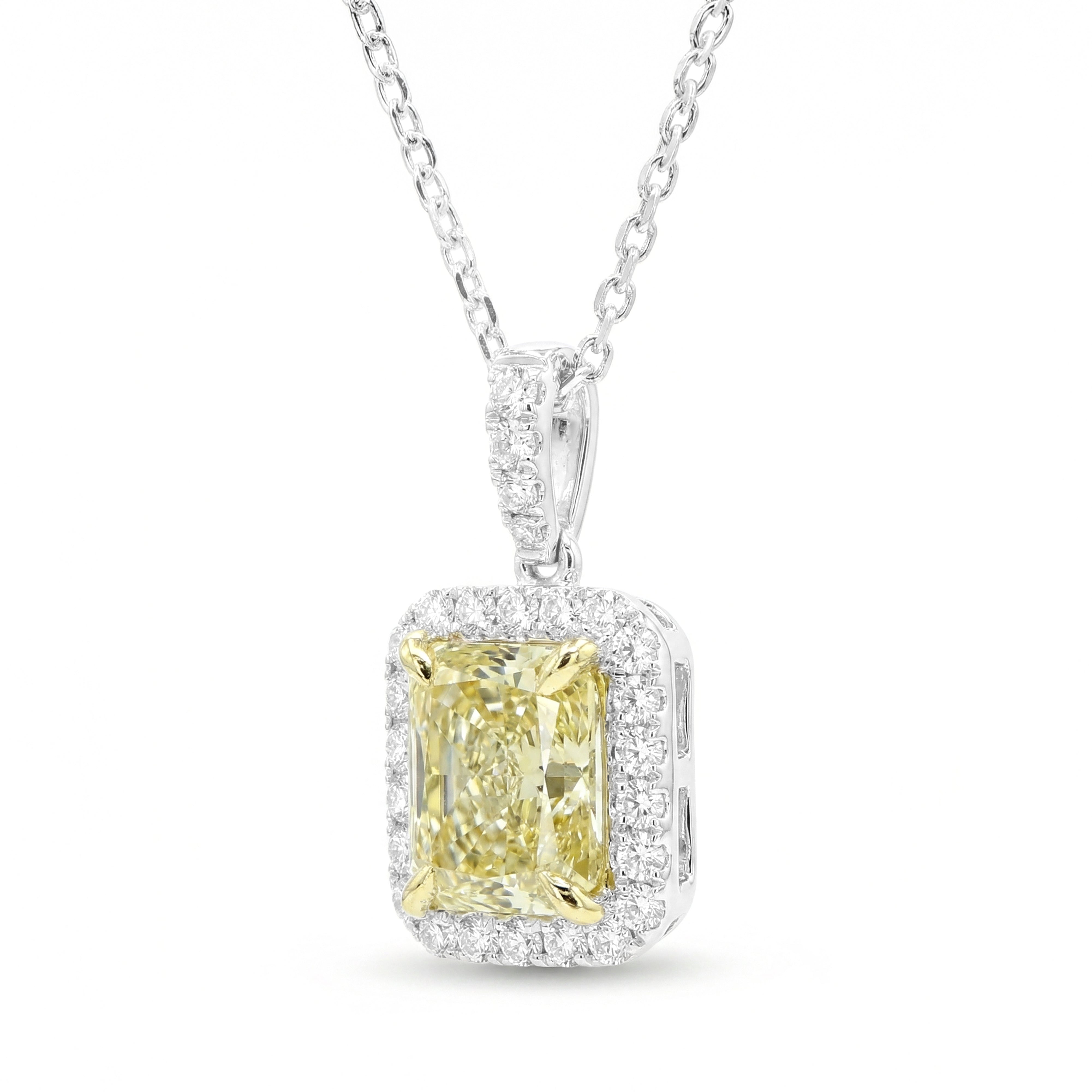 Natural Yellow Radiant Diamond Halo Pendant | GIA Certified