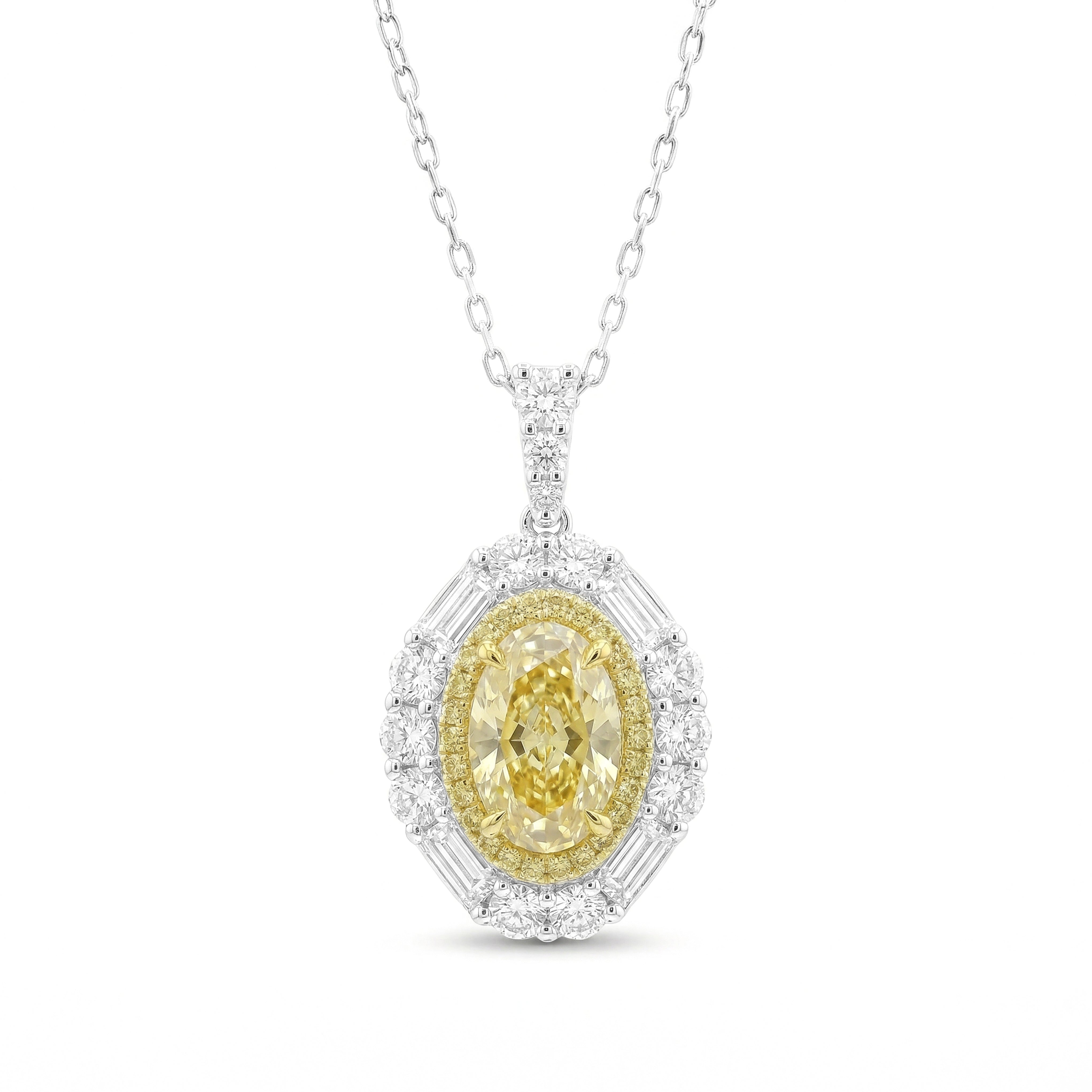 Natural Yellow Oval Diamond Halo Pendant | GIA Certified