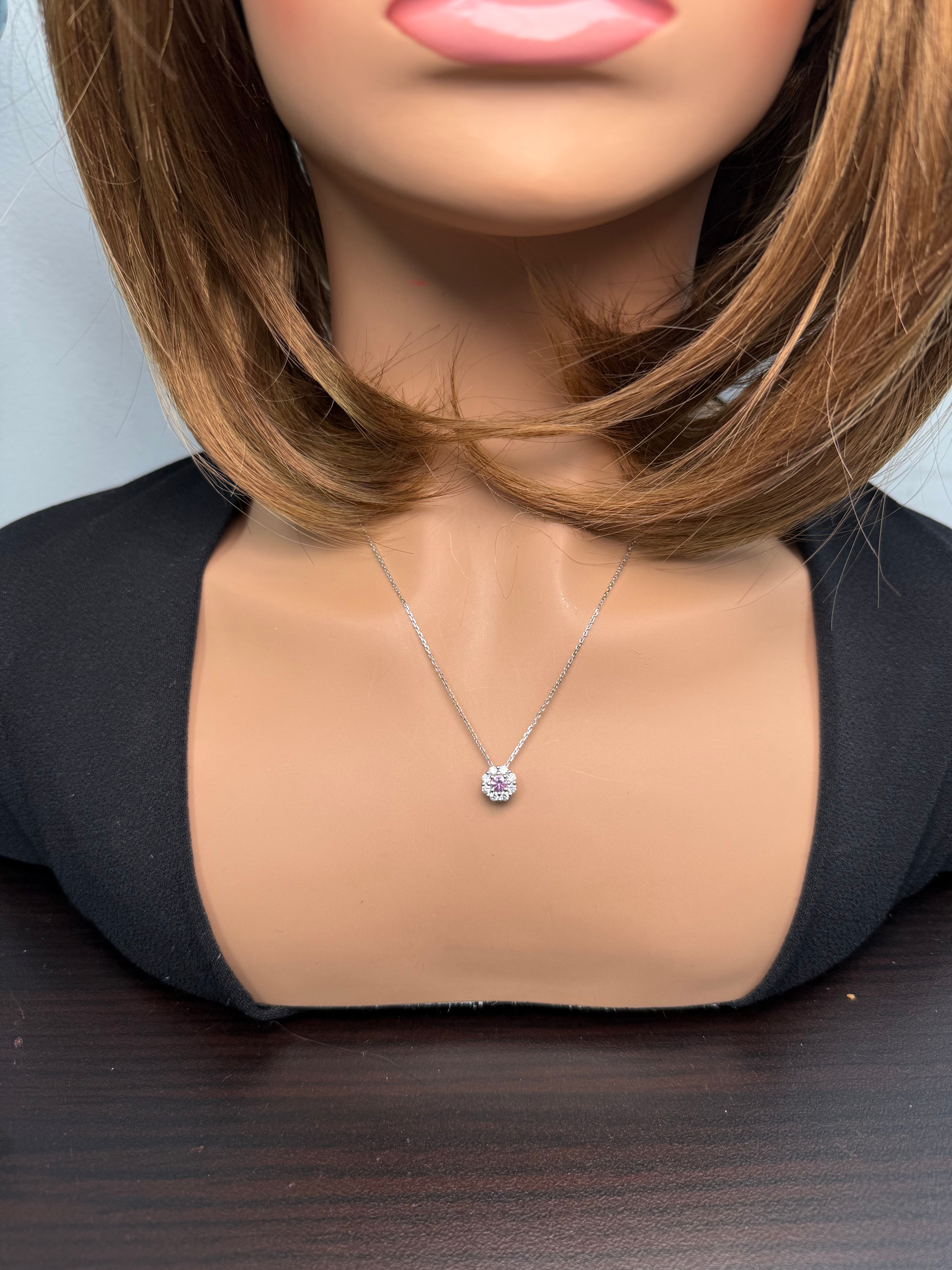 Natural Blue Round Sapphire & White Diamond Pendant