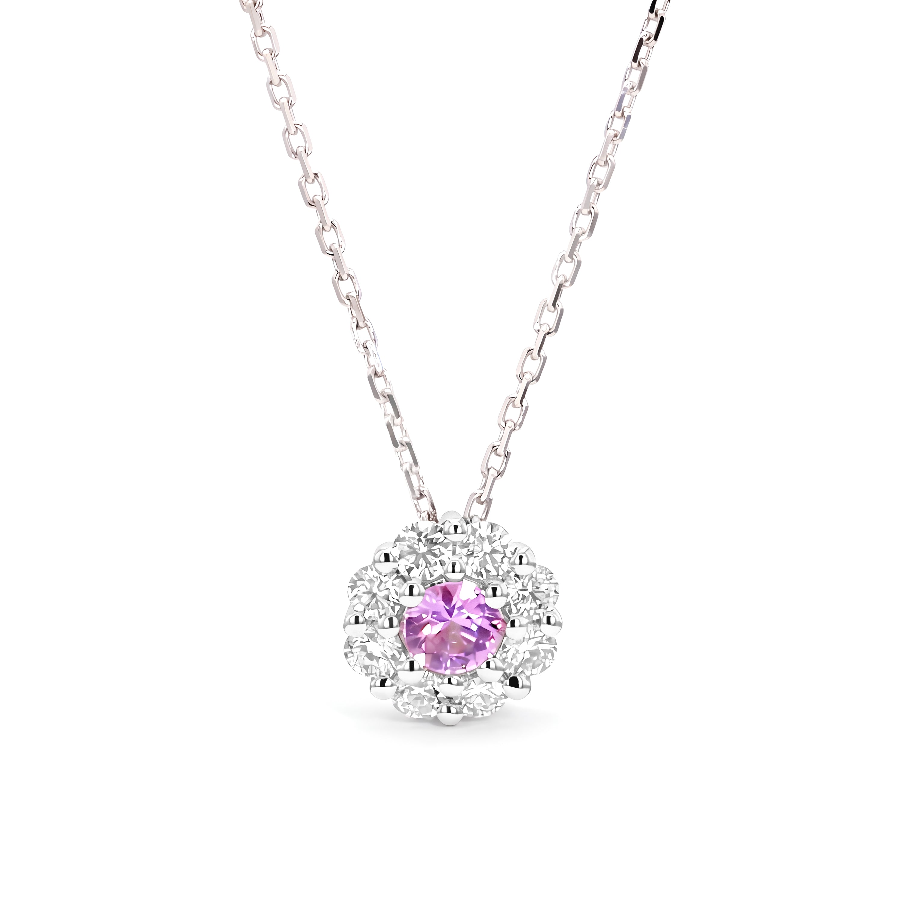 Natural Pink Sapphire & Diamond Halo Pendant