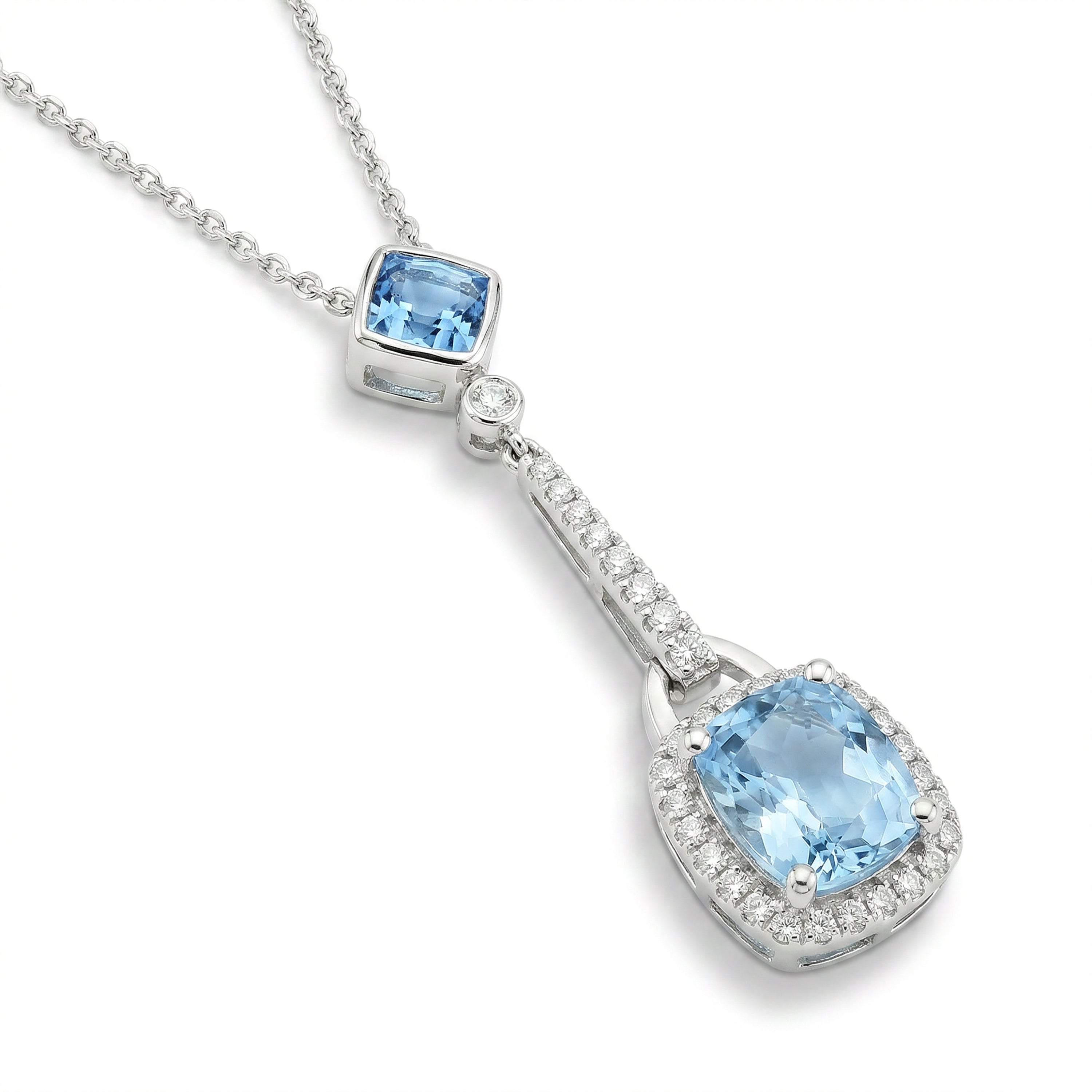 Natural Aquamarine & Diamond Halo Drop Pendant