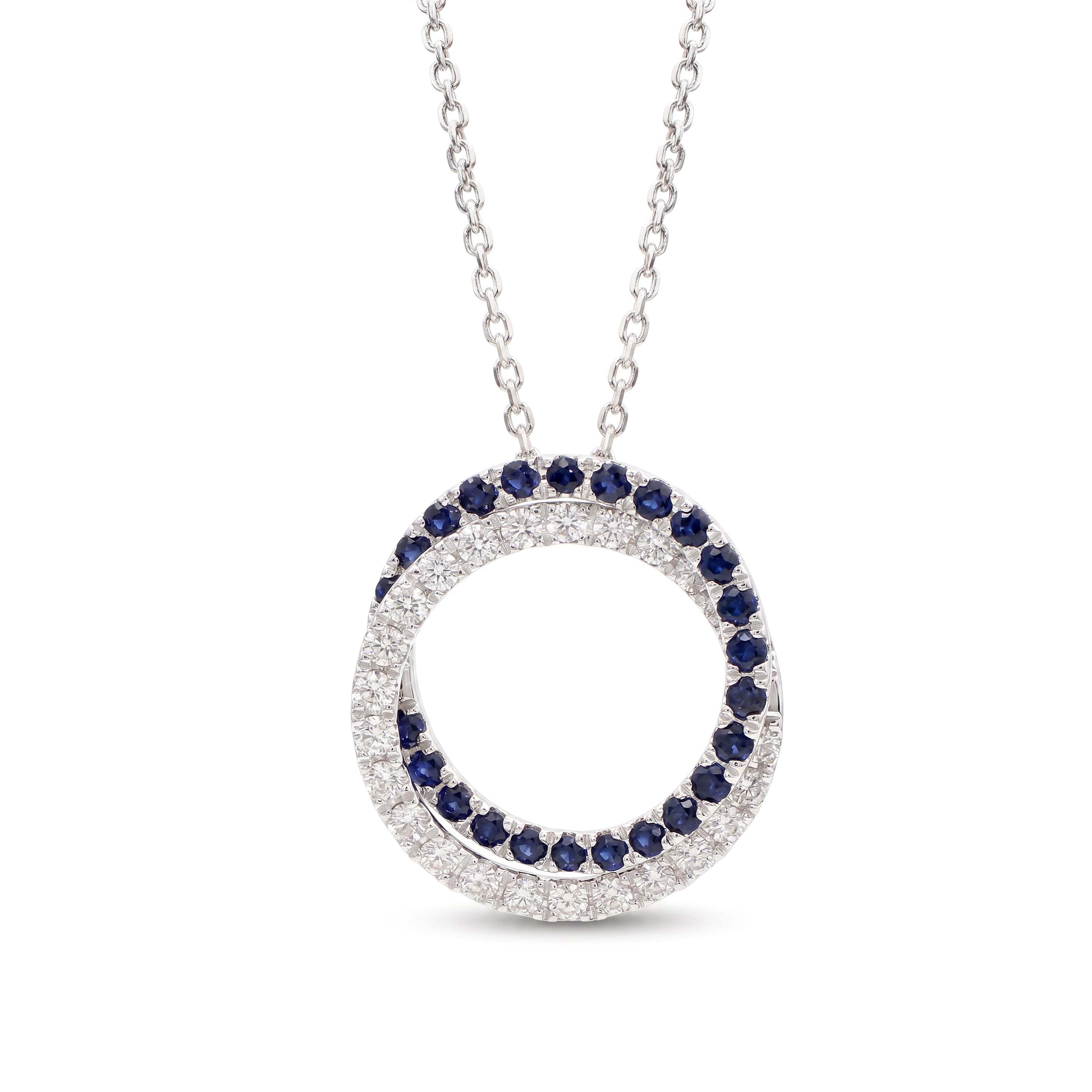 Natural Sapphire & Diamond Crossover Circle Pendant