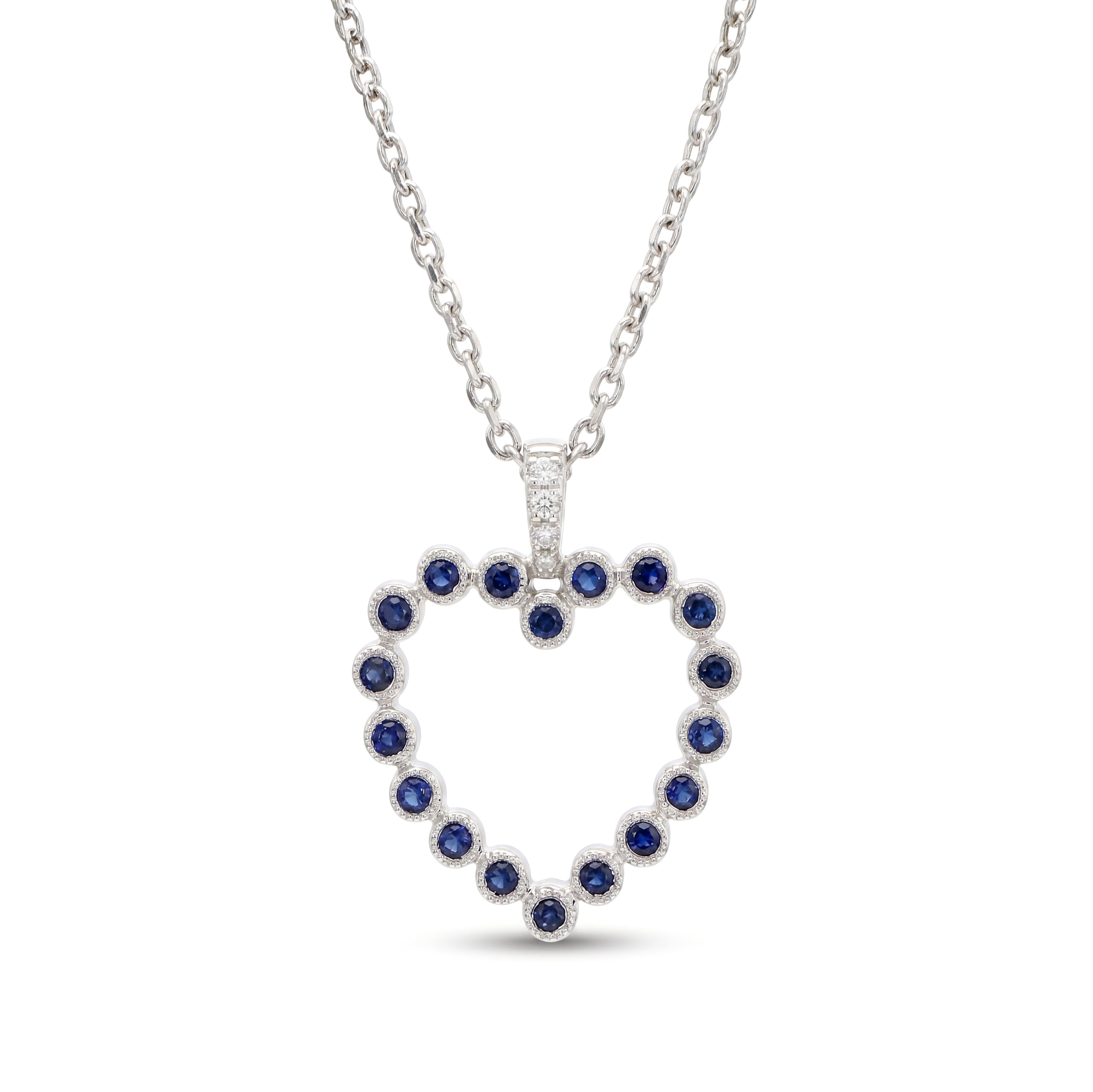 Natural Sapphire & Diamond Heart Pendant