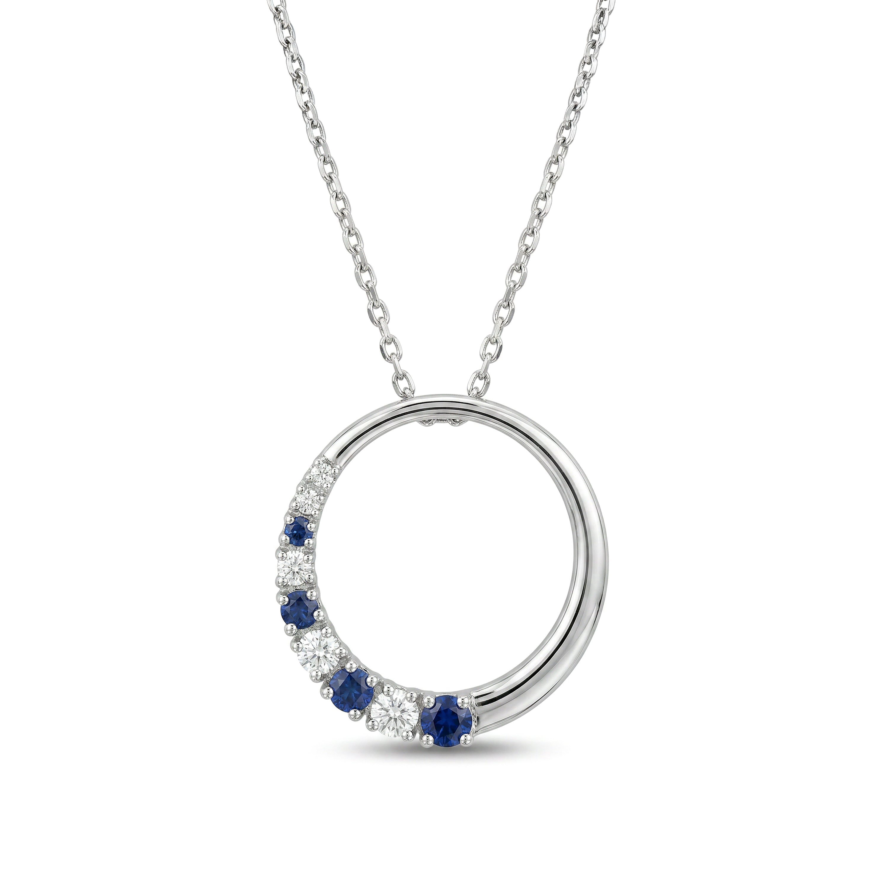 Natural Blue Sapphire & Diamond Circle Pendant