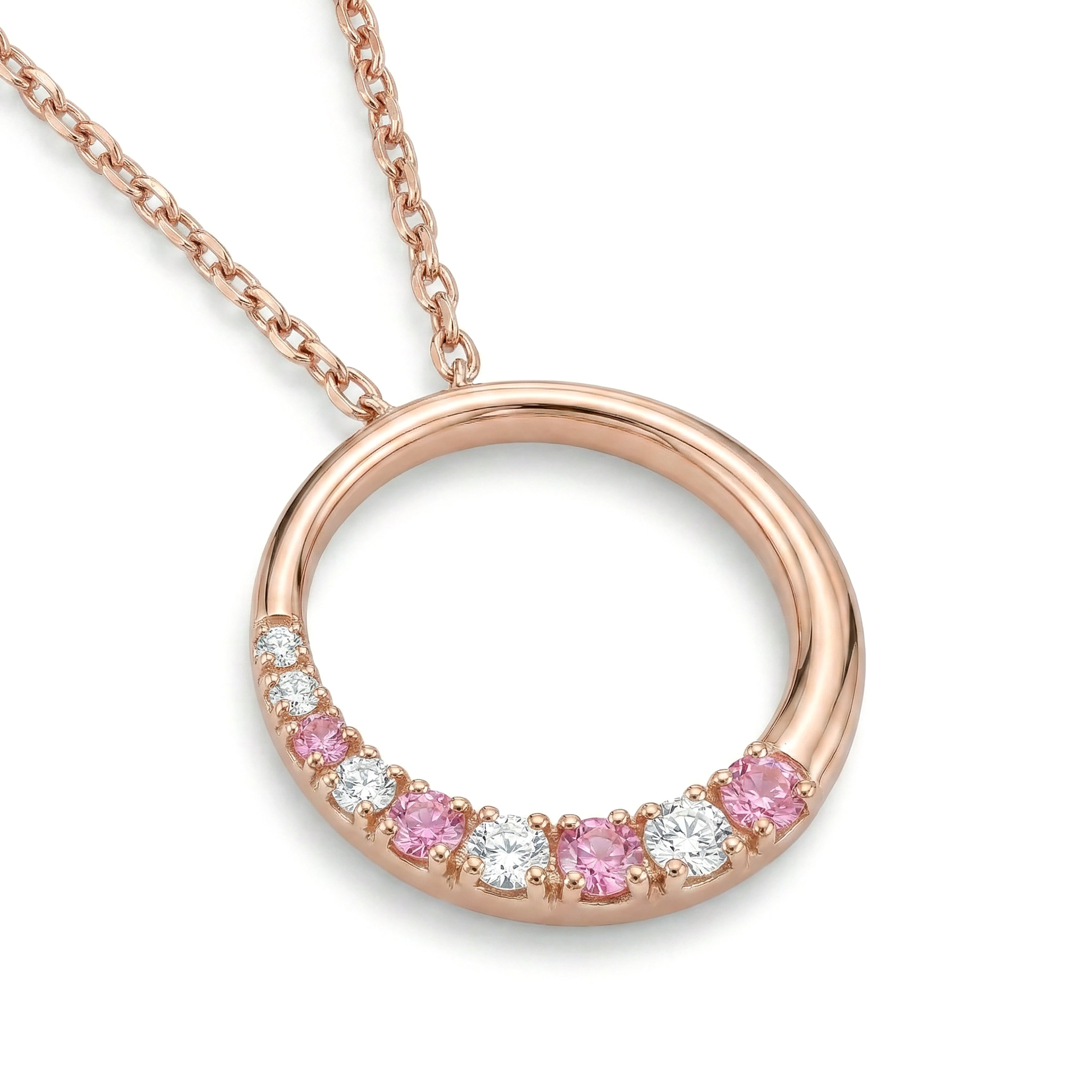 Natural Pink Sapphire & Diamond Circle Pendant