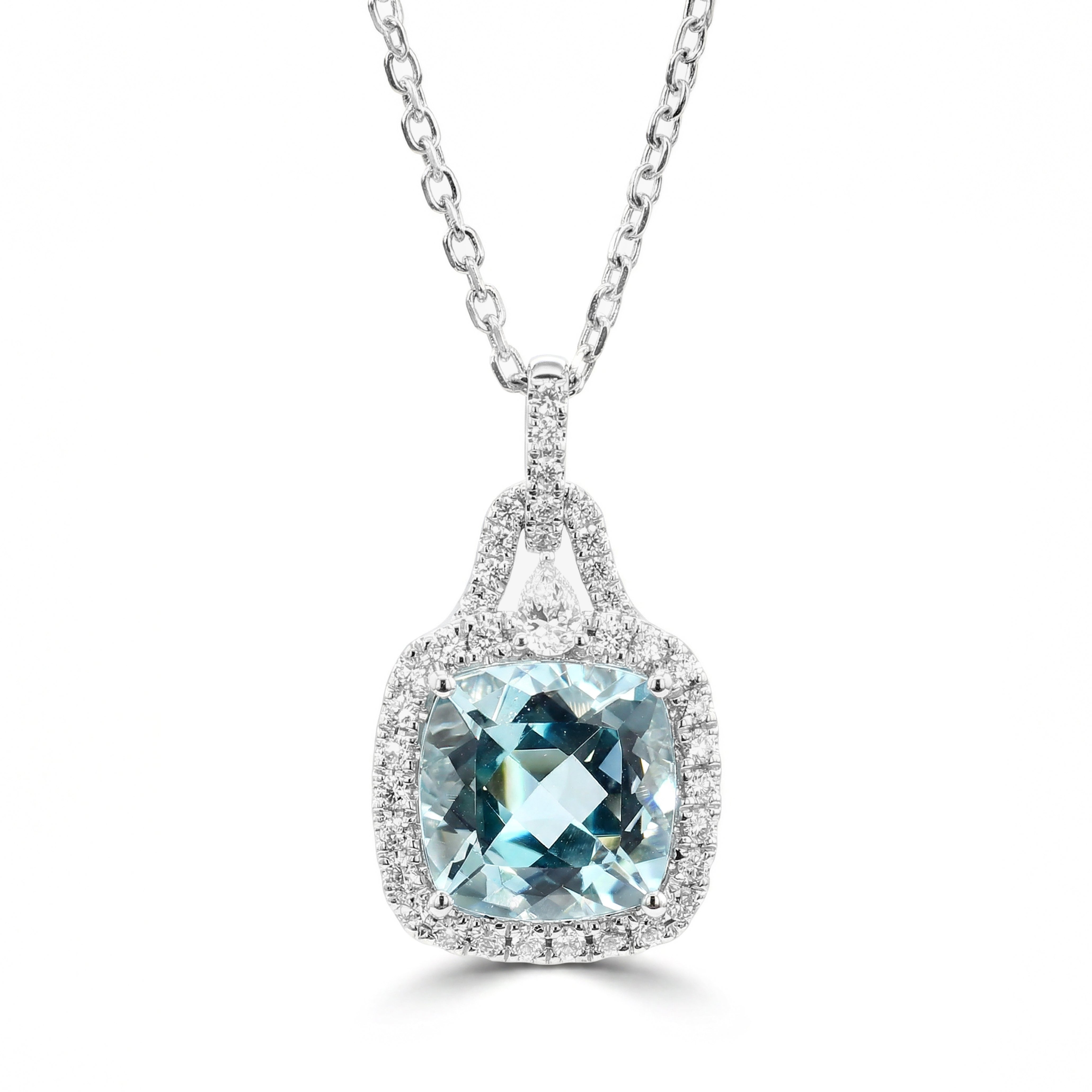 Natural Cushion Aquamarine & Diamond HaloPendant