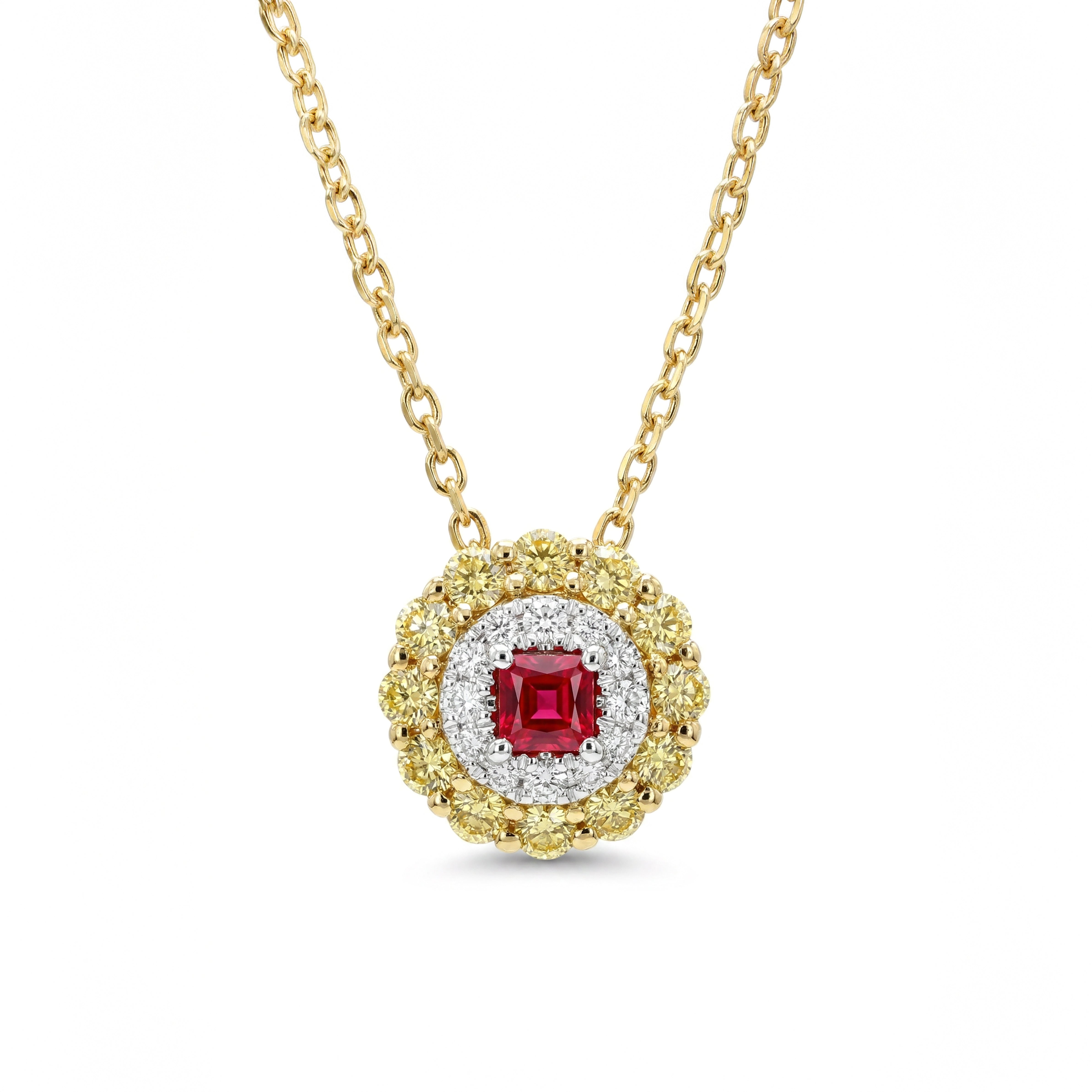 Natural Princess Ruby & Diamond Halo Pendant