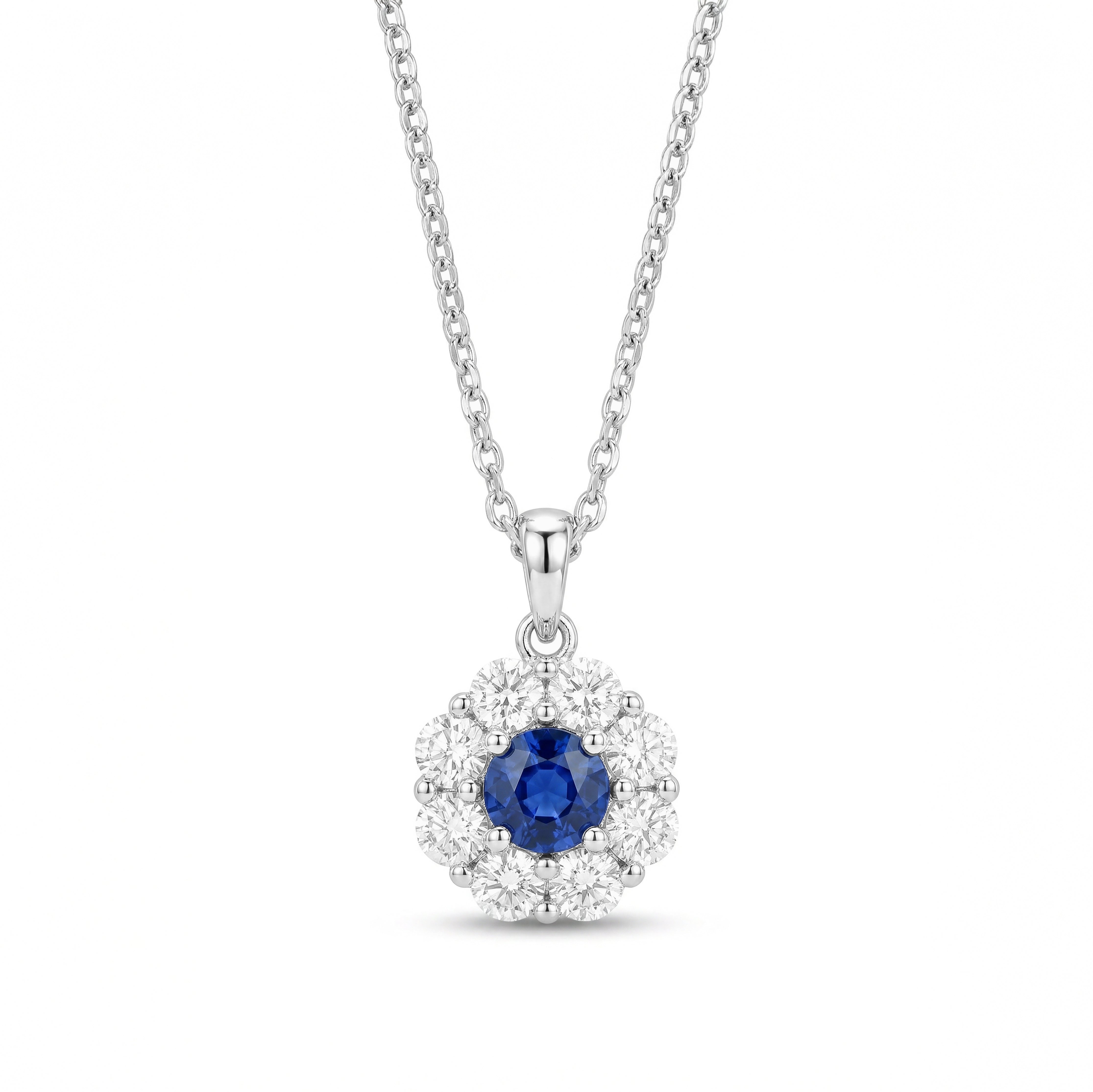 Natural Sapphire & Diamond Halo Pendant