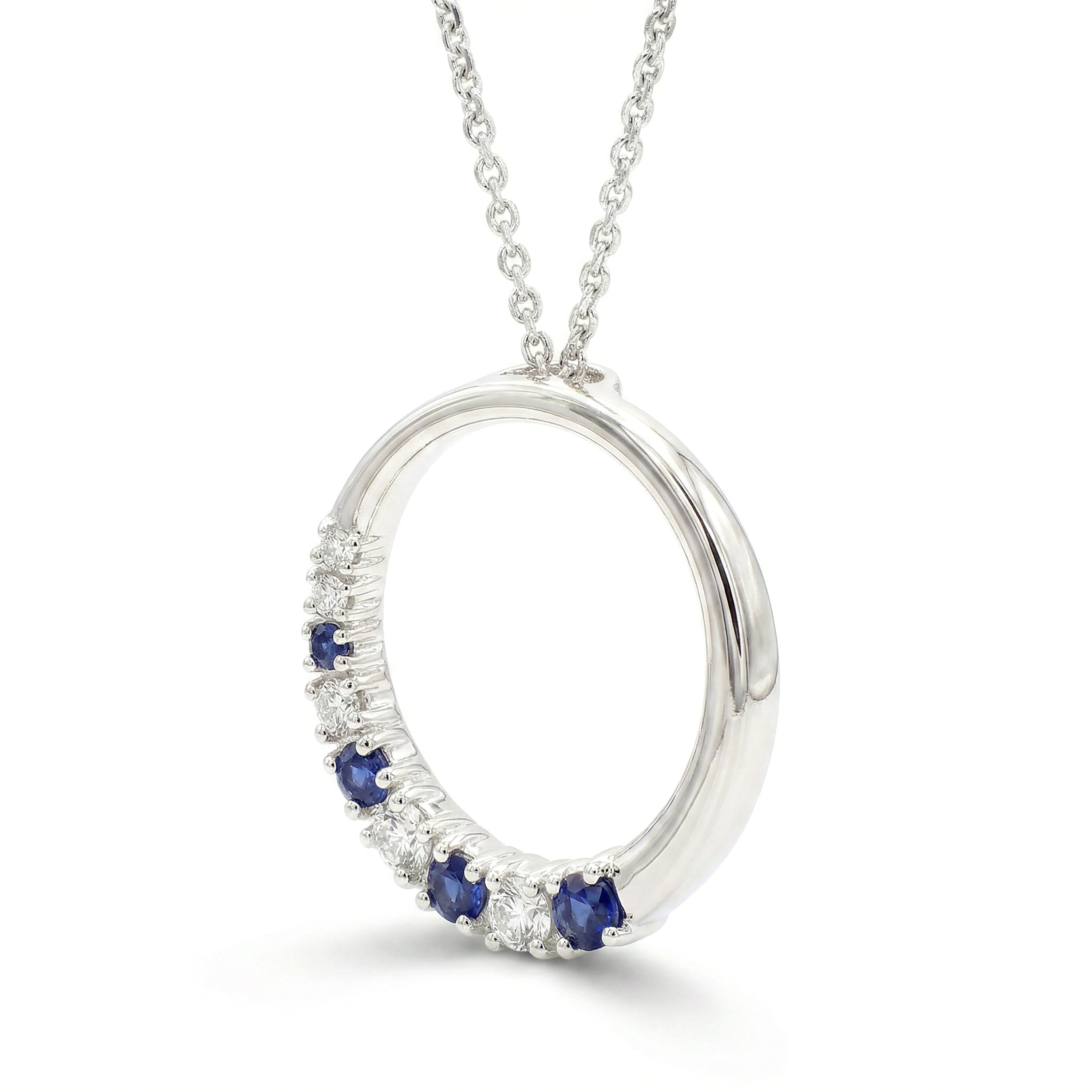 Natural Sapphire & Diamond Circle Pendant