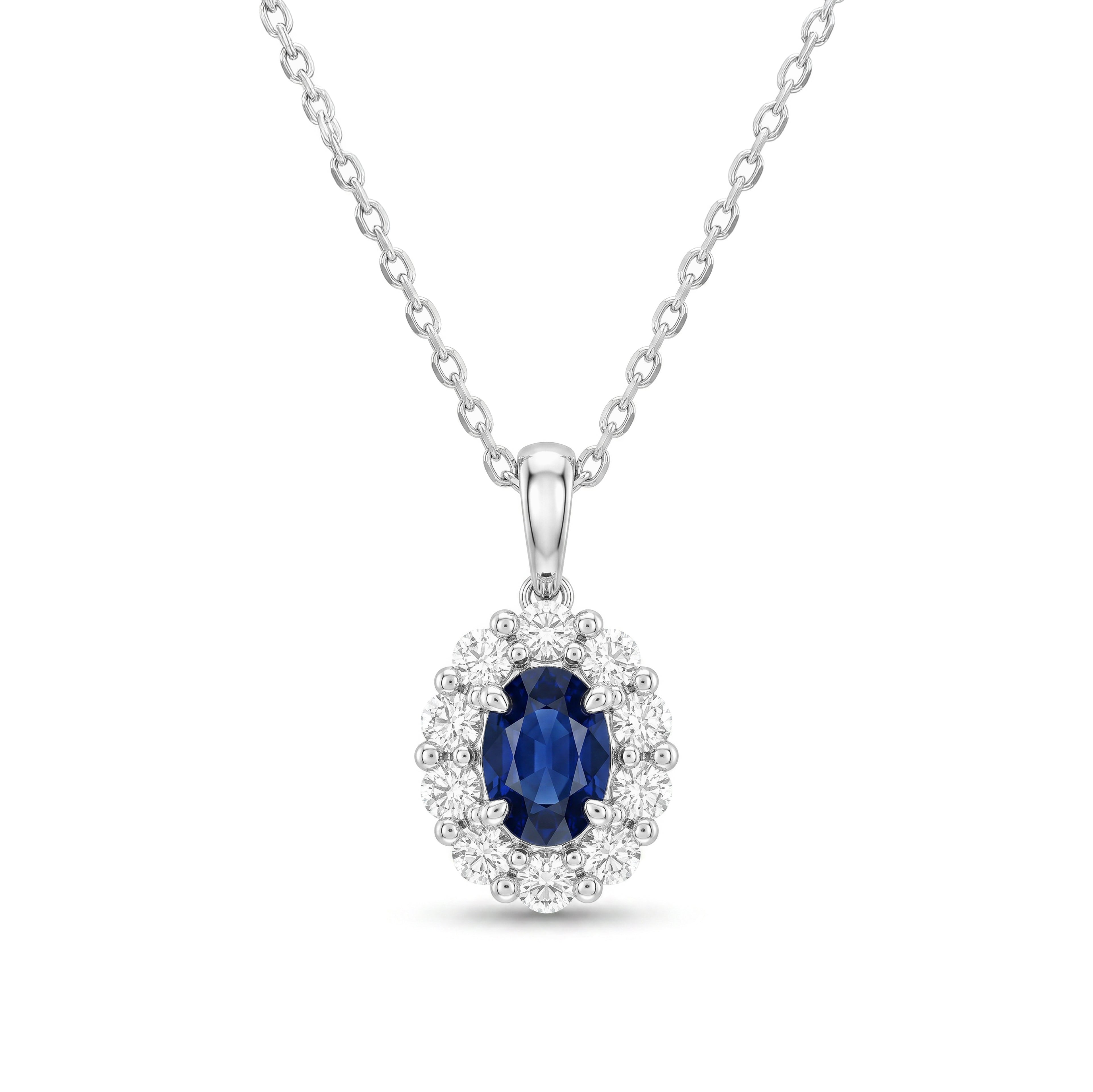 Natural Oval Sapphire & Diamond Halo Pendant