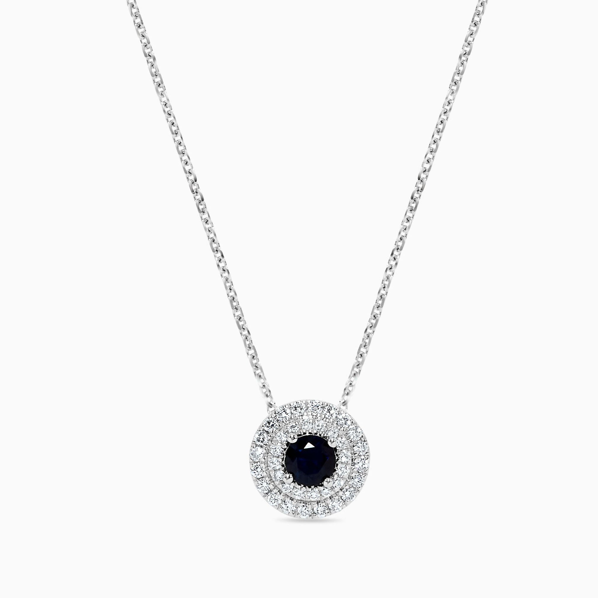 Blue Round Sapphire and White Diamond Drop Pendant JPC082GP