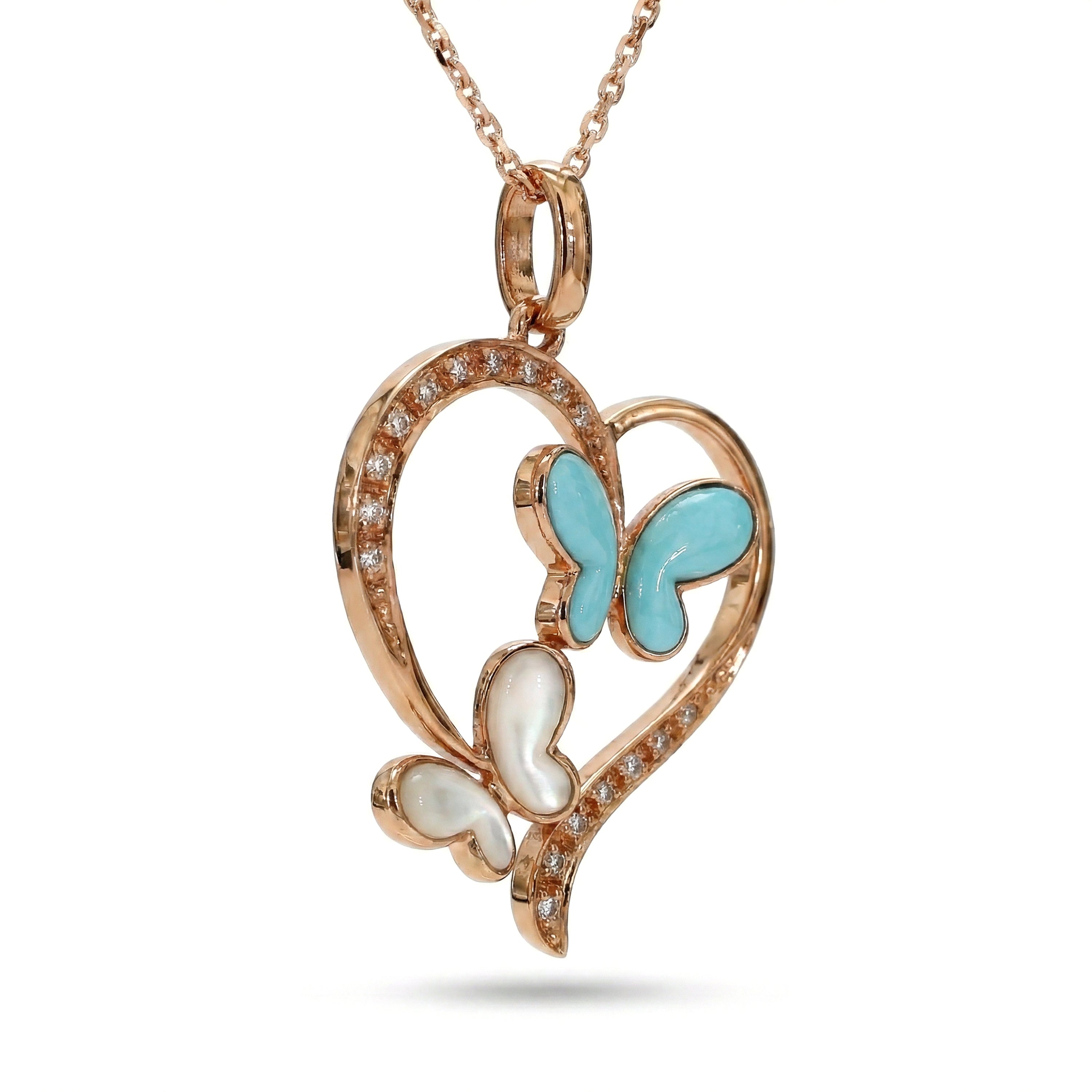Natural Mixed Stone Butterly Heart Pendant
