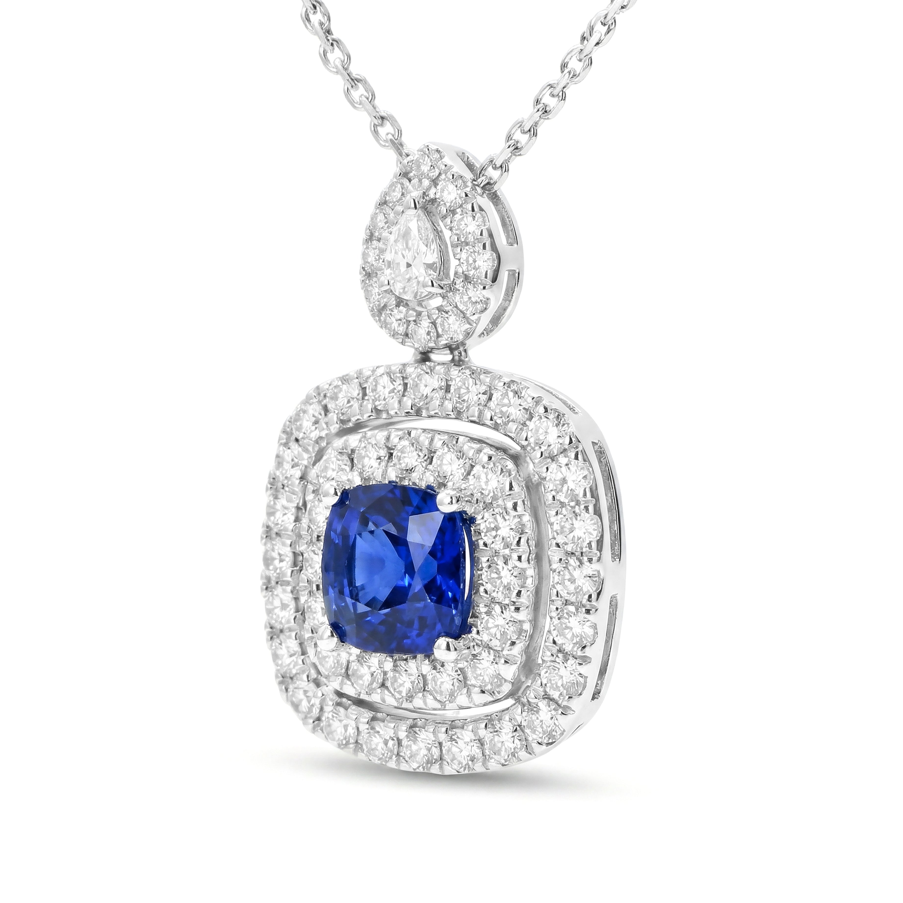 Natural Cushion Sapphire & Diamond Halo Pendant